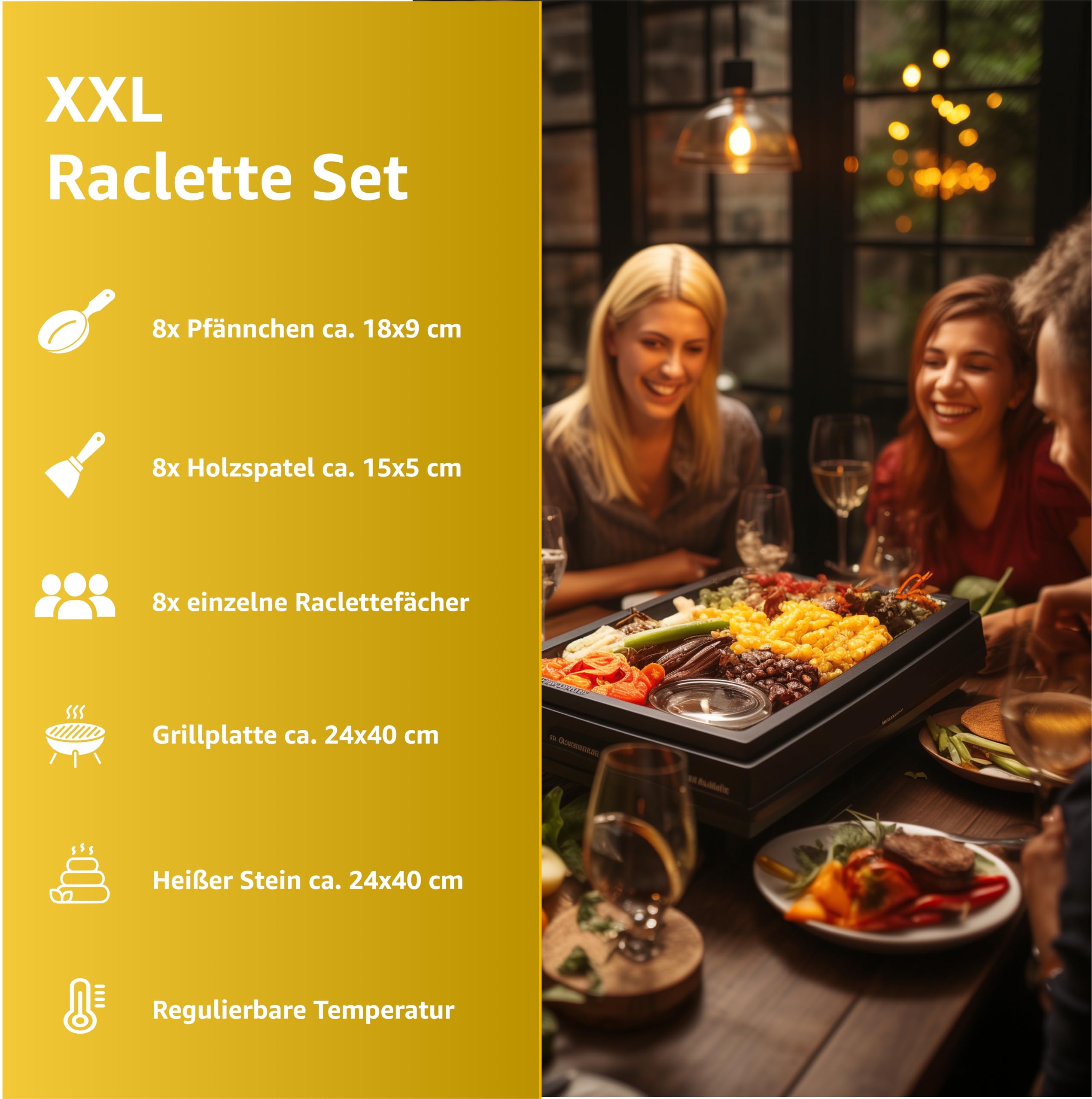 Raclette Set für 8x Personen - antihaftbeschichtet- Tischgrill inkl. Pfännchen & Schaber (Rund)