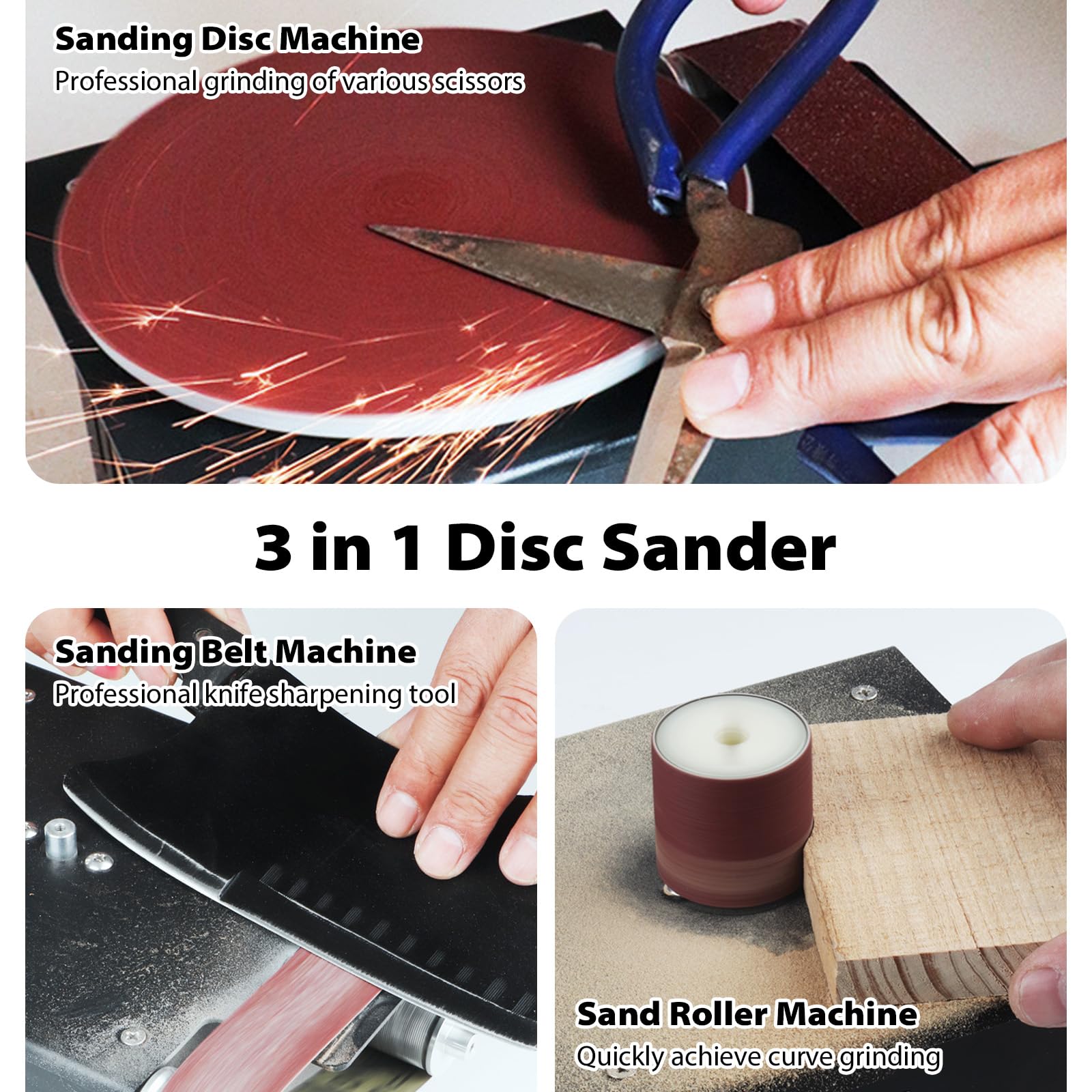 Ponceuse à bande et à disque, ponceuse à bande électrique, vitesse réglable, diamètre du plateau de ponçage 150 mm, ponceuse à bande, livrée avec 10 feuilles de papier abrasif et 10 bandes abrasives