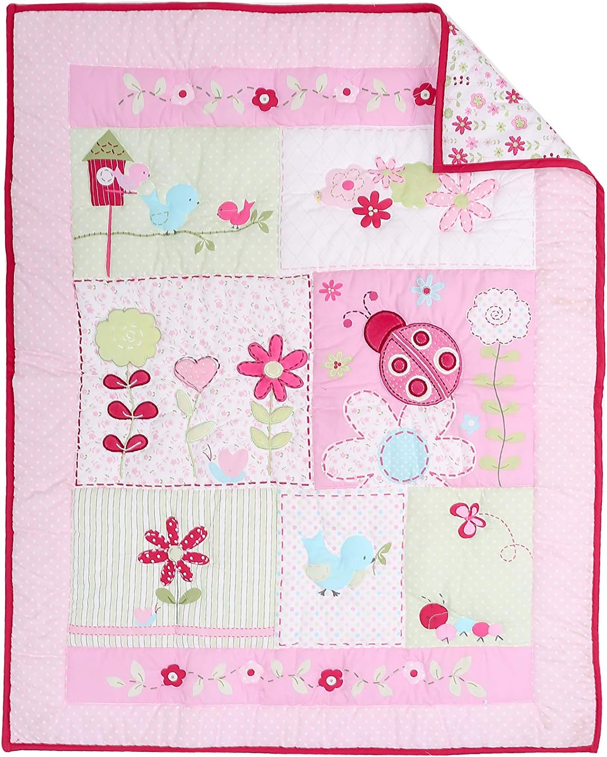 Pink Floral Ladybird Nursery Crib Bedding Set for Baby Girl 28 in x 52 in