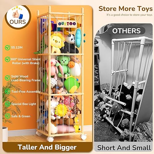 Miniatura 8 de Zoo de almacenamiento de animales de peluche con ruedas y luces de cadena de abejas parpadeantes, 55.12 pulgadas, almacenamiento y organizador de