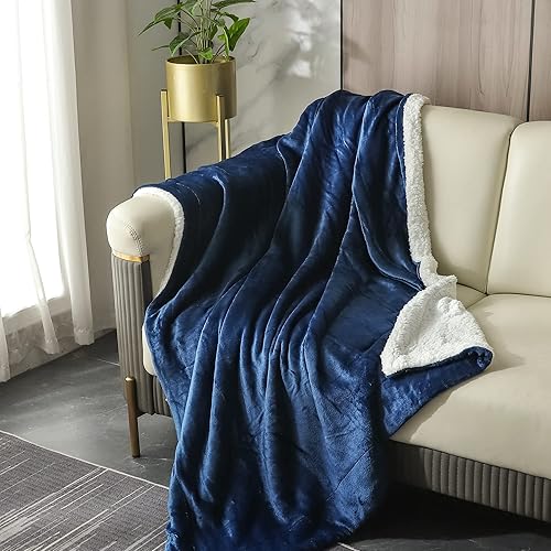 Miniatura 7 de Manta de tamaño King de 90 x 108 pulgadas, color azul marino, cálida manta de forro polar sherpa, cómoda manta de forro polar súper suave de doble