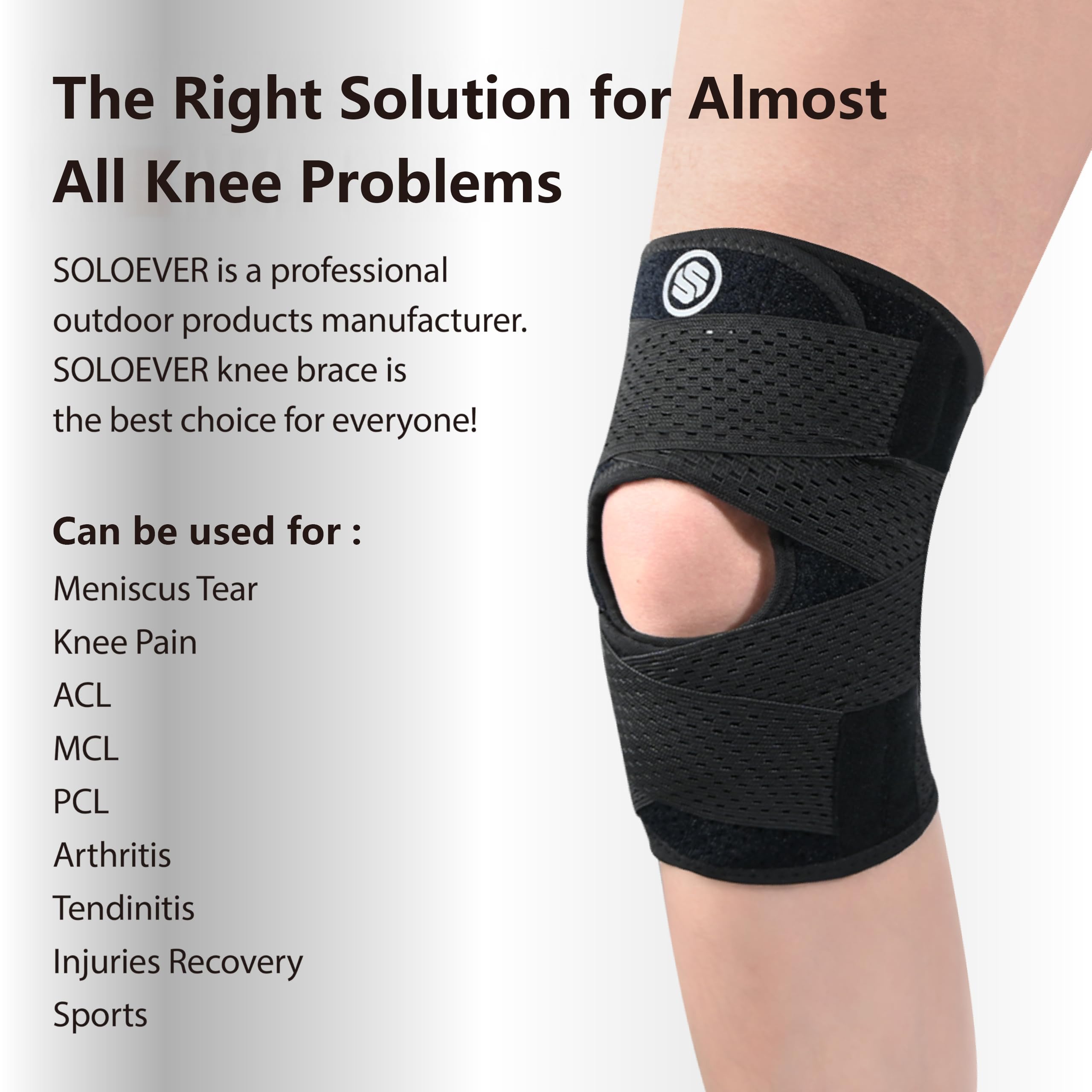 Rodillera con estabilizadores laterales para dolor de rodilla, soporte de rodilla ajustable para recuperación de lesiones de artritis ACL MCL, rodillera transpirable para hombres y mujeres