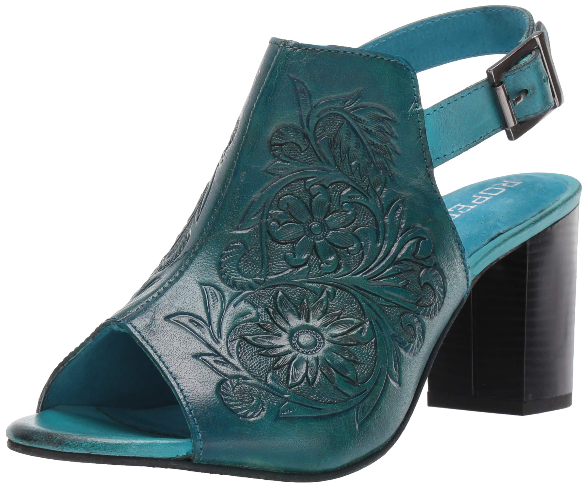 ROPER Womens Mika Floral Embossed Open Toe Shootie Pumps Dress Casual Casual High Heel 3" & Up - Brown