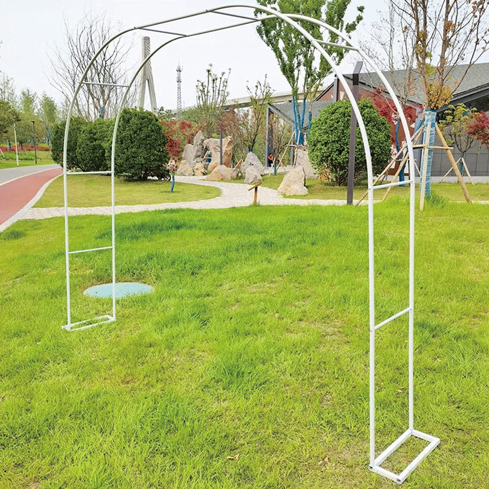 Wytrzymały metalowy łuk ogrodowy, 80 x 200 cm, różana kratka do roślin pnących, altana na zewnątrz, do dekoracji podwórka, biała kratka ogrodowa na kwiaty i winorośle