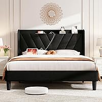 Vista 14 de koorlian Marco de cama tamaño completo, marco de cama completa con cabecero, marco de cama tapizado de terciopelo ajustable con puerto tipo C y USB