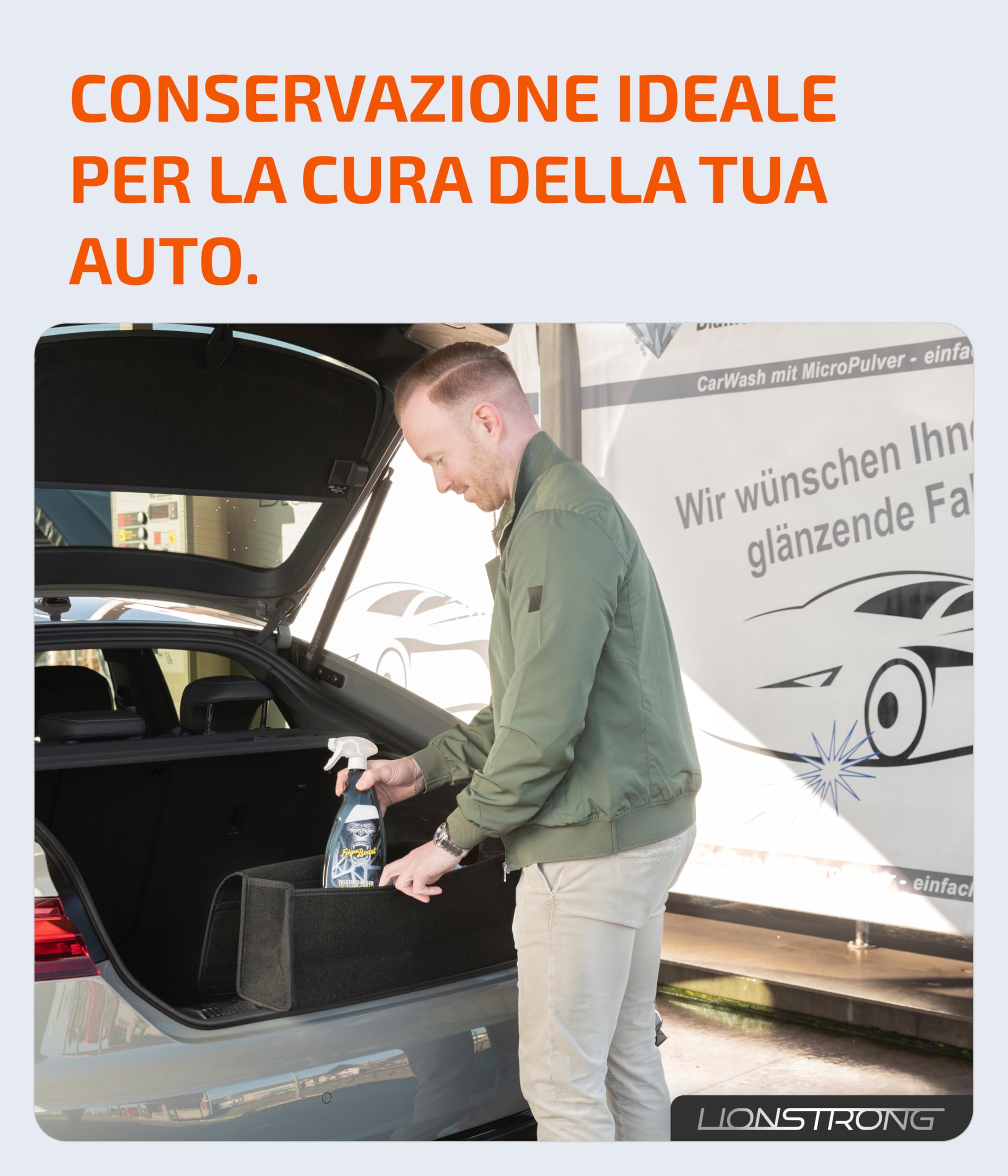 LIONSTRONG® Borsa da Bagagliaio Auto [FELTRO DI ALTA QUALITÀ] – Pieghevole – Con strisce a strappo per fissaggio antiscivolo – Borsa per strumenti – Accessori auto – Universale per tutte le auto