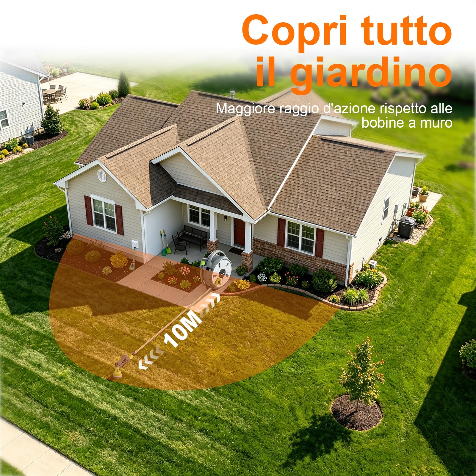 Ibegrif M22220 Avvolgitubo 10M con Pistola per Irrigazione 8 Modelli Regolabili, per camper, campeggio, caravan, Grigio