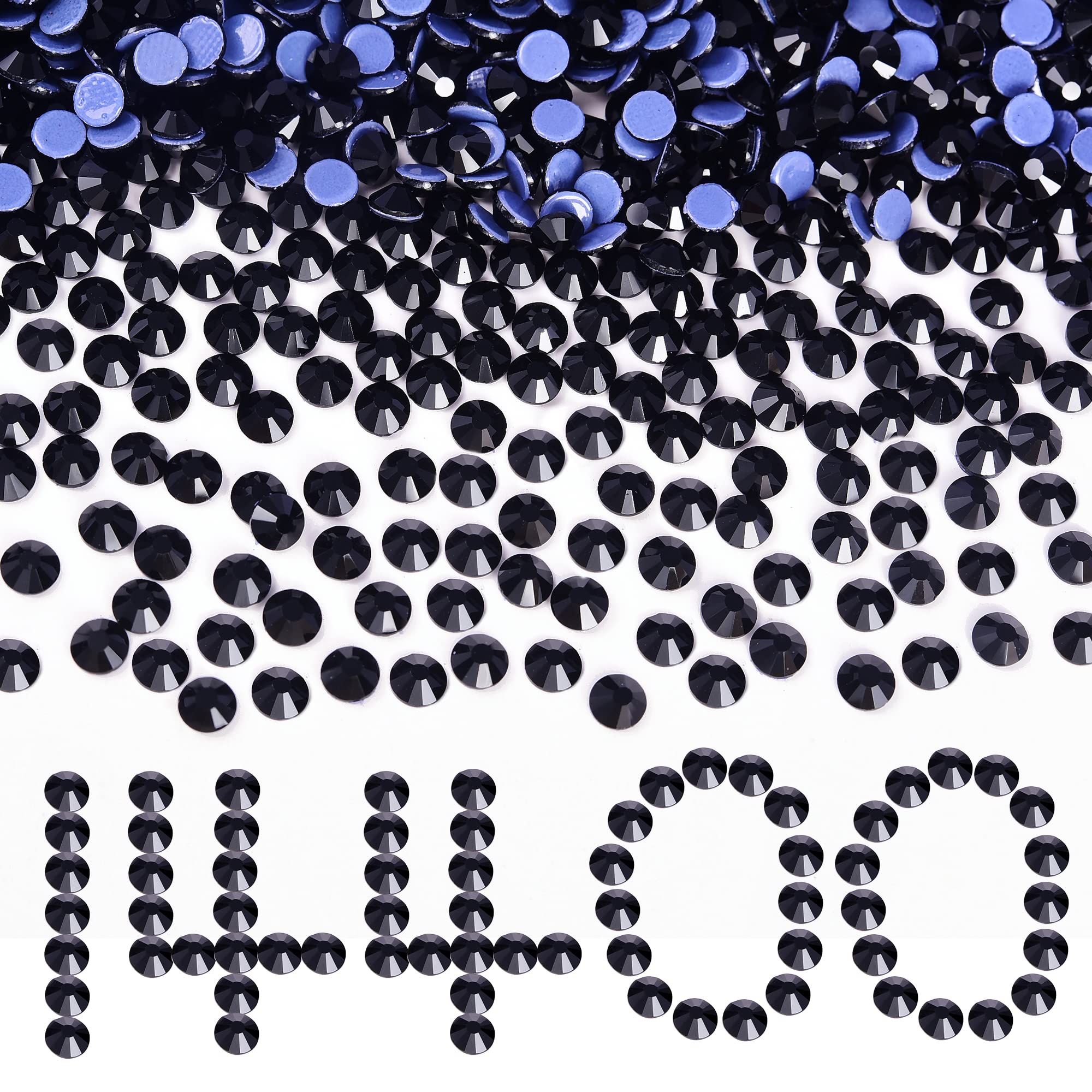 BLINGINBOX 14400pcs Clear SS6-SS20 5 Sizes Large Quantity Wholesale Hotfix Rhinestone Crystal Glass Strass for Garment (Jet, SS16)