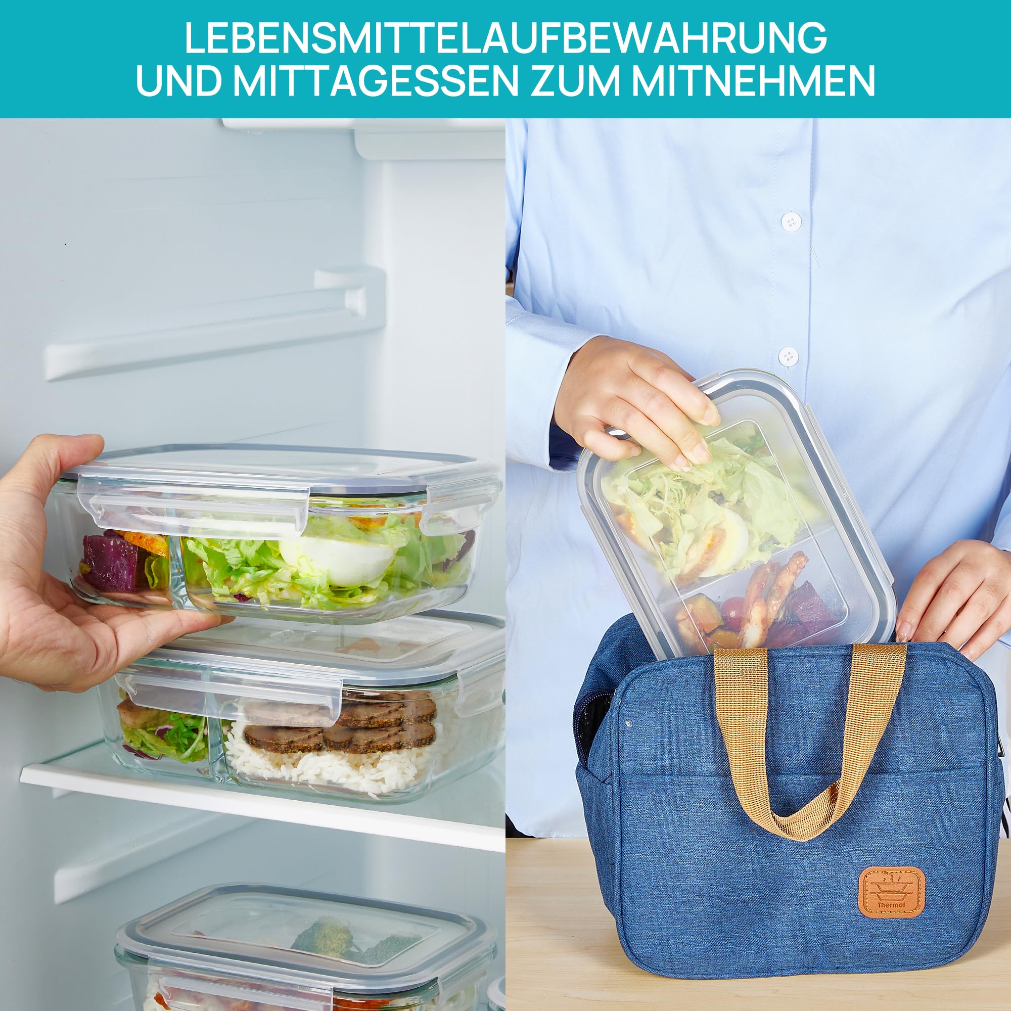 Vtopmart 5Pack 975ml Meal Prep Boxen, Glasbehälter mit Deckel, Frischhaltedosen Glas mit Deckel für Mikrowelle, Ofen, Gefrierschrank und SpüLmaschine