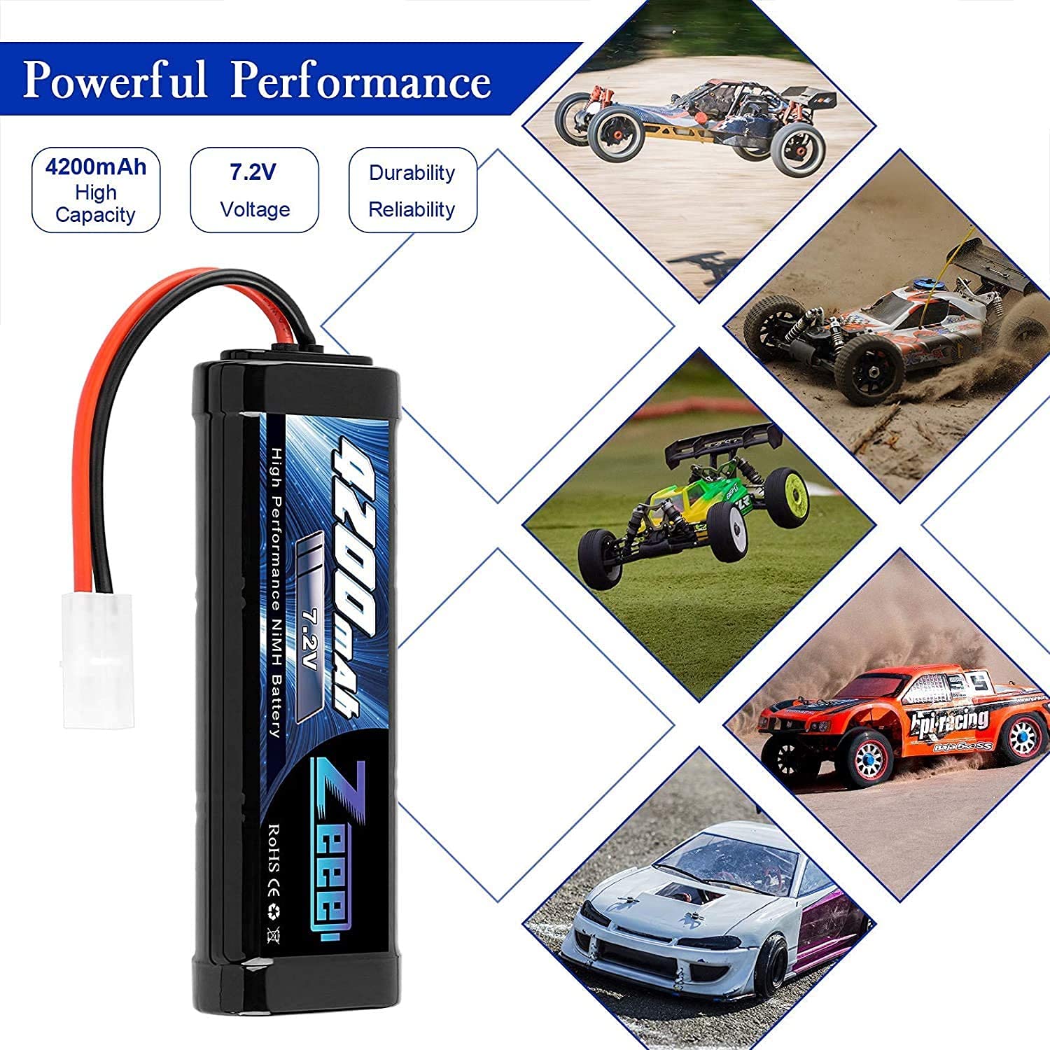 Zeee 7,2V 4200mAh RC NiMH Batterie pour Voiture RC Camion HPI Losi Kyosho Tamiya Hobby (2 Paquets)