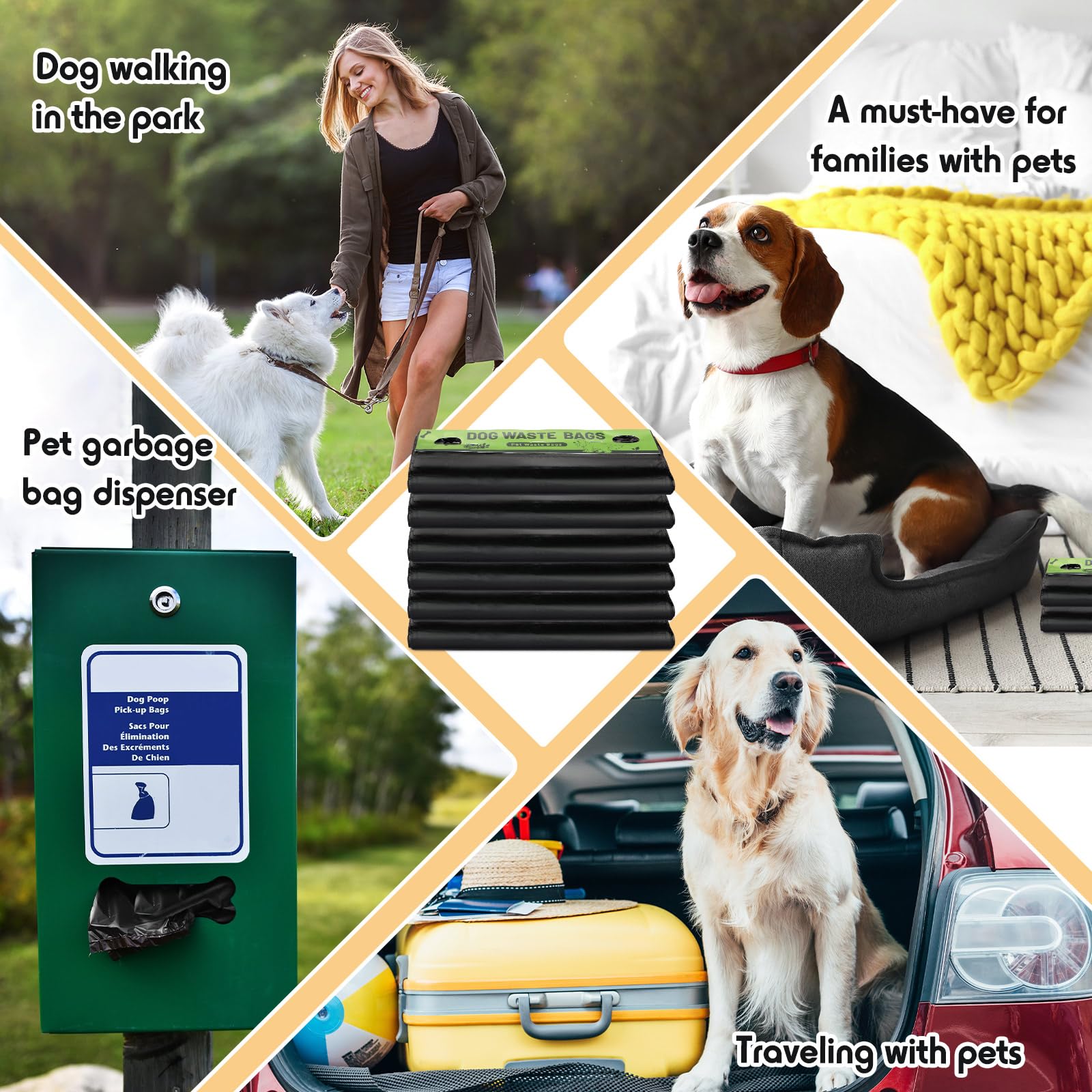 Ireer 1000 bolsas de cabeza a granel para perros y mascotas, bolsas a prueba de fugas, bolsas fáciles de tirar para excrementos de perros, estación de residuos de perros, dispensador de agujeros para