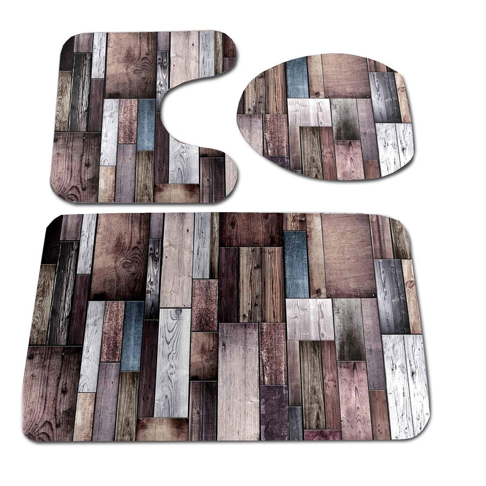 YF@ASD Bathroom Rug Mat Set,Machine Washable Durable Cozy Flannel Shaggy Carpet Mats Non Slip Bath Mat U-Shaped Contour Rug Toilet Lid Cover Set 3 Piece,H