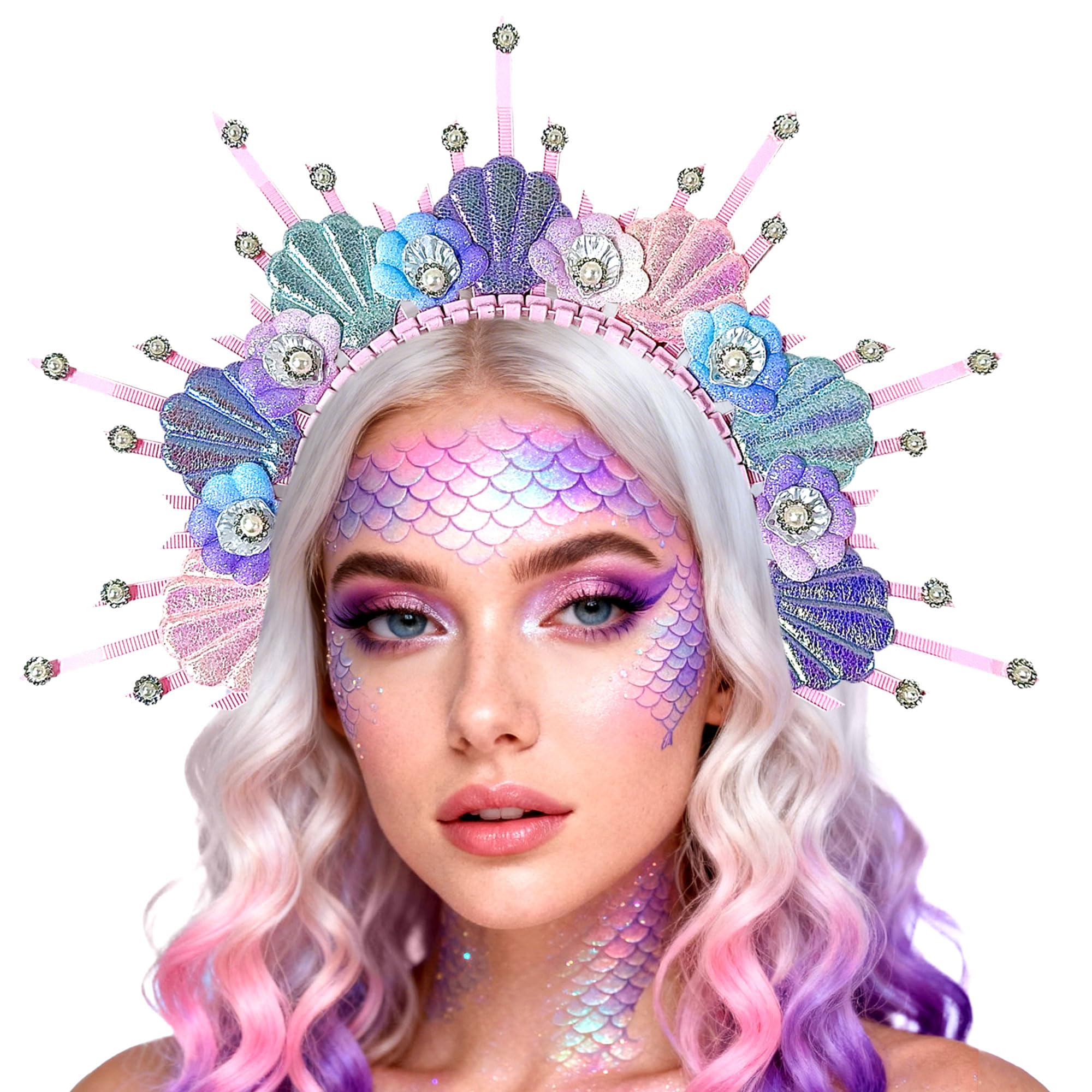 BACH AND BOUJEE Mermaid Headband Seashell Halo Crown Headpiece Siren Costume Women Halloween Cosplay Renaissance — image 1