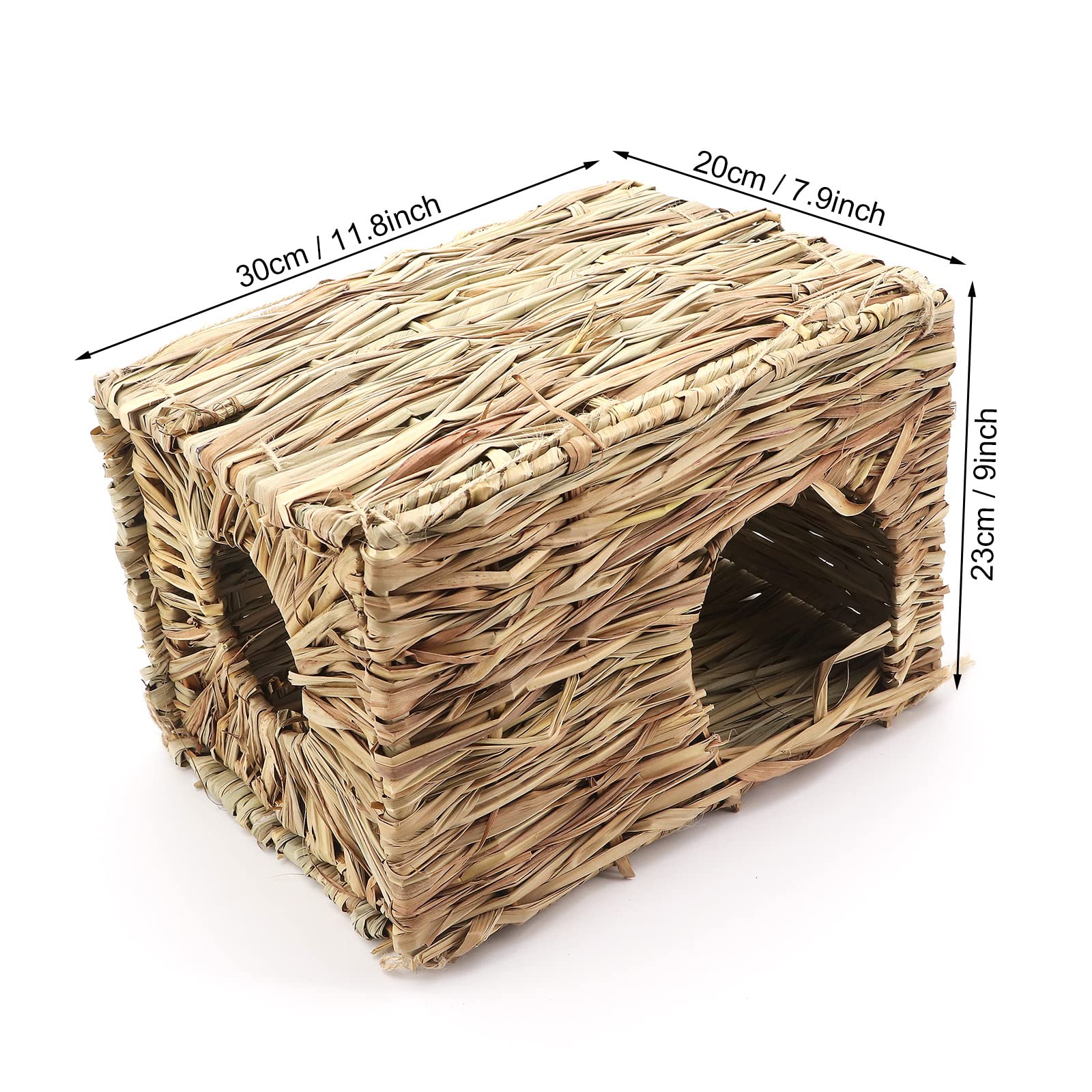 Grashaus für Kaninchen, handgefertigte Faltbare Betthütte aus natürlichem Gras, essbares natürliches Grasversteck, Versteckhütte, Spielzeugspielhaus für Hasen, Meerschweinchen, Kleintiere
