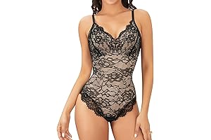 Lace Bodysuit for Women with Tummy Control, Backless, V-Neck Shapewear Bodysuit
