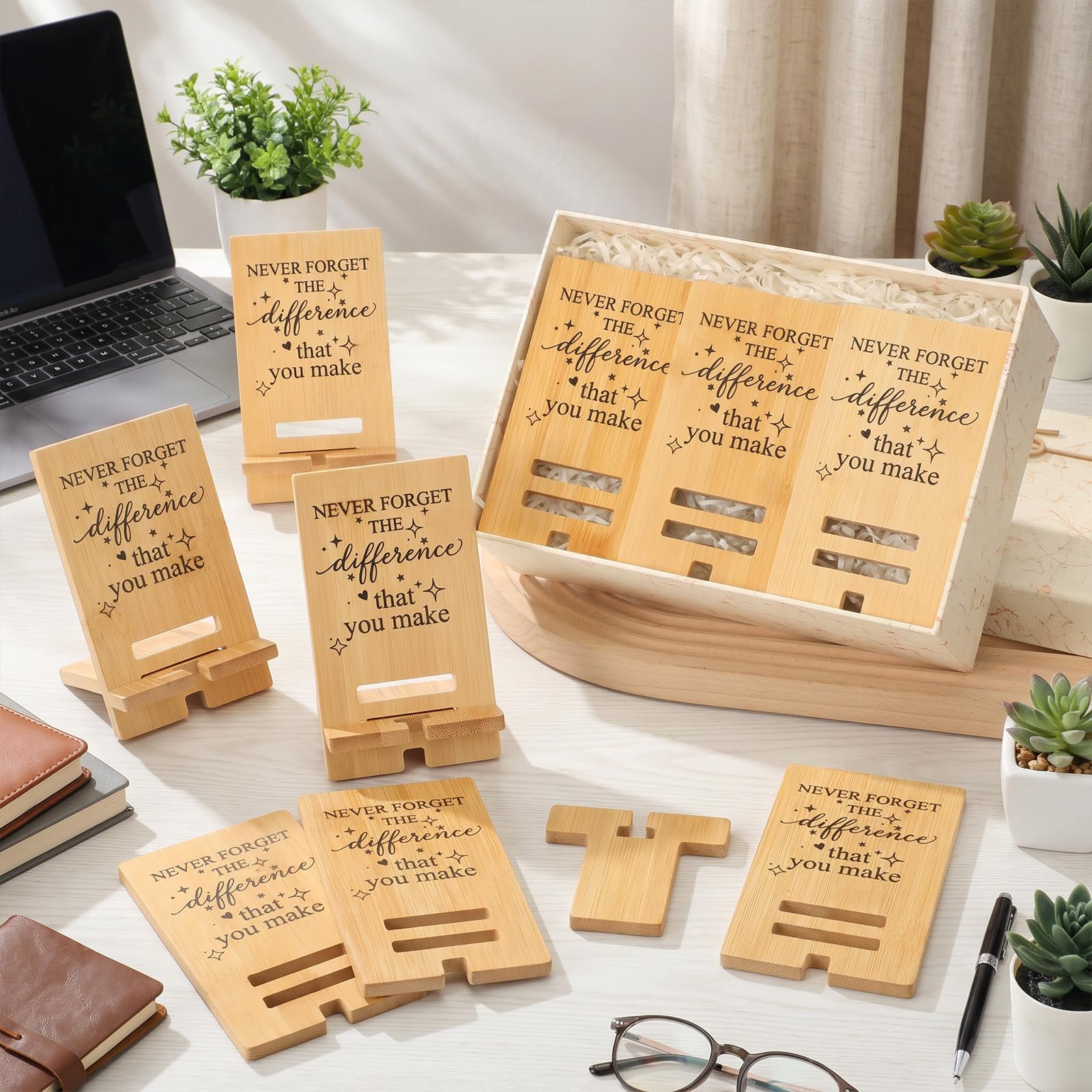 Ripeng 20 pezzi regali di apprezzamento dei dipendenti, supporto per telefono in legno di bambù per scrivania ufficio deocr ispiratore ringraziamento supporto per telefono regalo per donne uomini