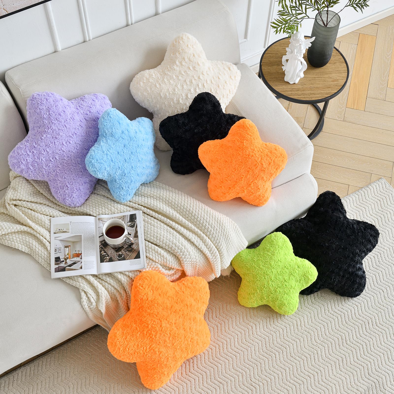 Almohada decorativa, bonitas almohadas de felpa suave para sofá, cama, oficina, almohadas de Navidad en forma de estrella con decoración del hogar para dormitorio, sala de estar (morado)