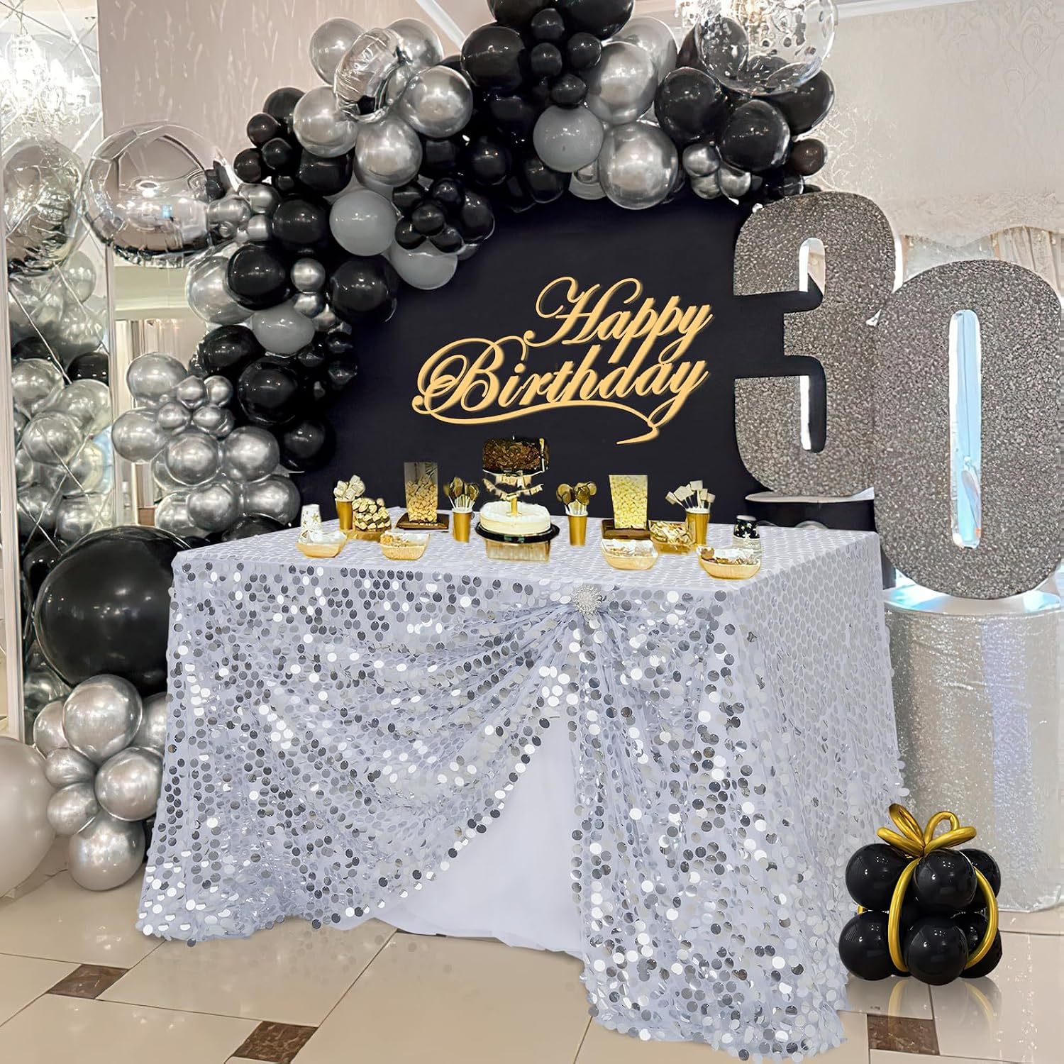 B-Cool Silver Sequin Rectangle Tablecloth 50 x 102 Inch Big Glitter Payette Table Cloth for Parties Wedding Baby Shower Ceremony Birthday Decorations