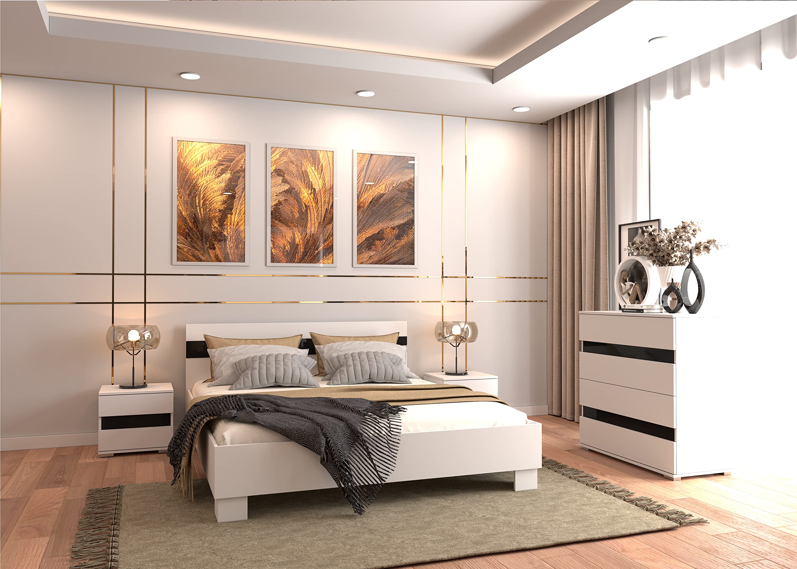 Fabryka Mebli Idźczak Schlafzimmer-Set Komplett Vista Lucca - weißer Kleiderschrank mit Spiegel und Kommode Innovativer - Innovativ, Stilvoll, Modern