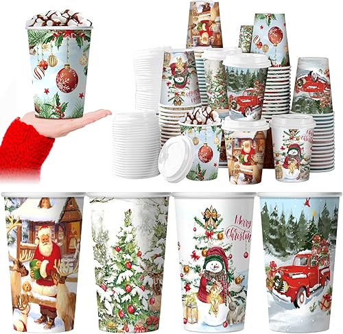 Gerrii Juego de 100 vasos de papel de Navidad desechables de 12 onzas con tapas, tazas de chocolate caliente, tazas de café, tazas calientes de disponible en Yaxa Guatemala