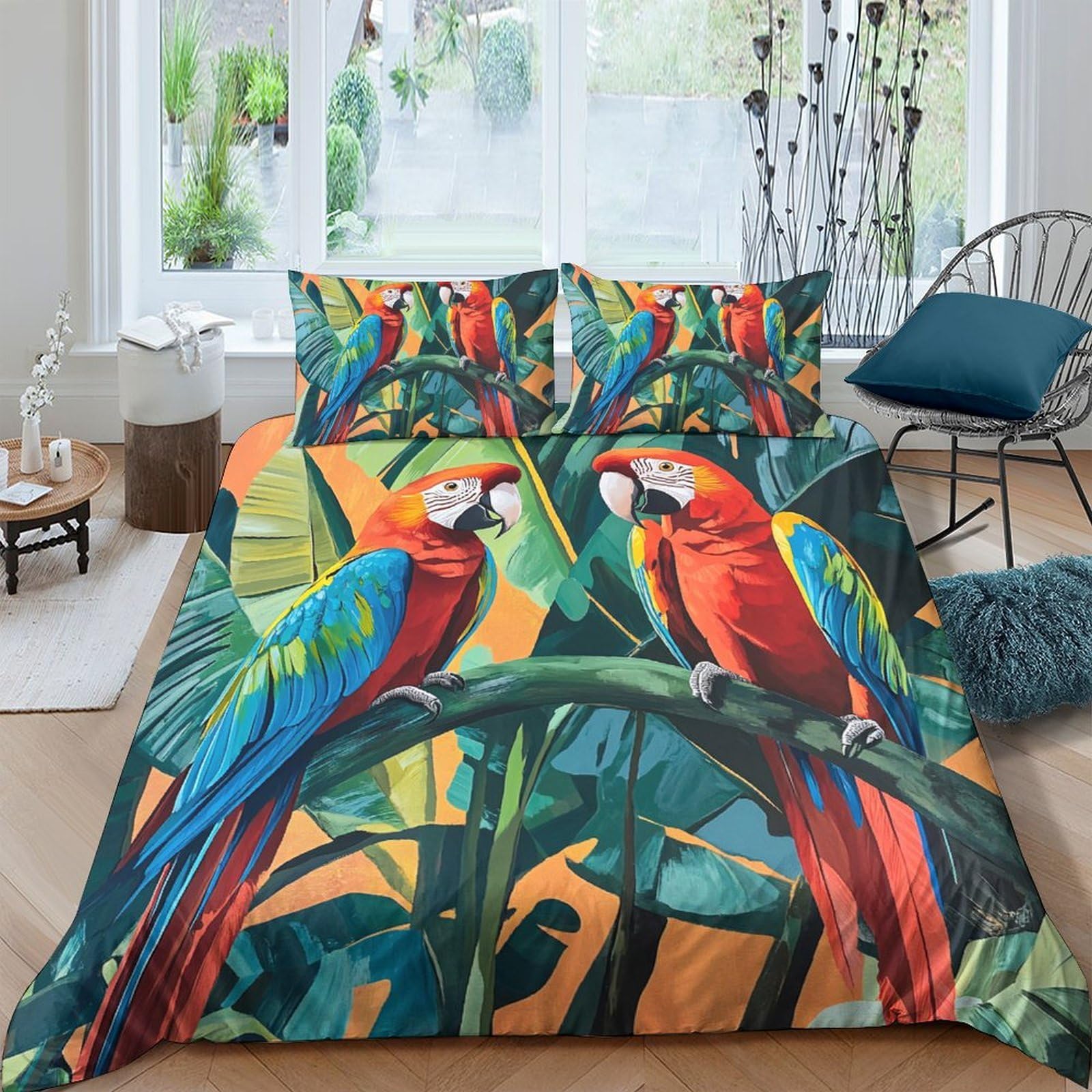Ctjqhvkz Style-4 3D Printed Colorful Parrot Fitted Sheet Microfiber Soft Tropical Bird Mattress Cover For Bedroom Guest Room Decor Single（135X200cm）