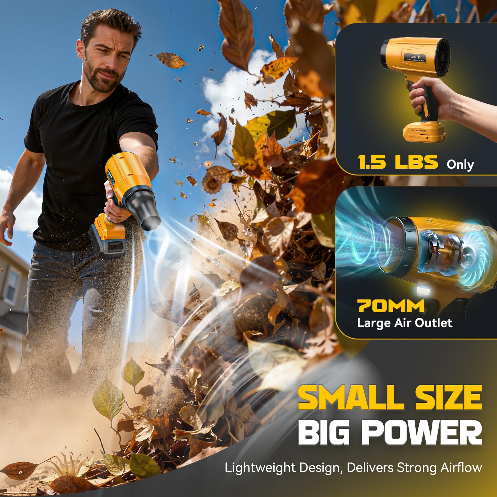 DIYtoolifz Soplador de hojas inalámbrico de 800,000 RPM compatible con Dewalt de 20 V (solo herramienta), motor sin escobillas, velocidad ajustable, soplador eléctrico portátil ligero para coche