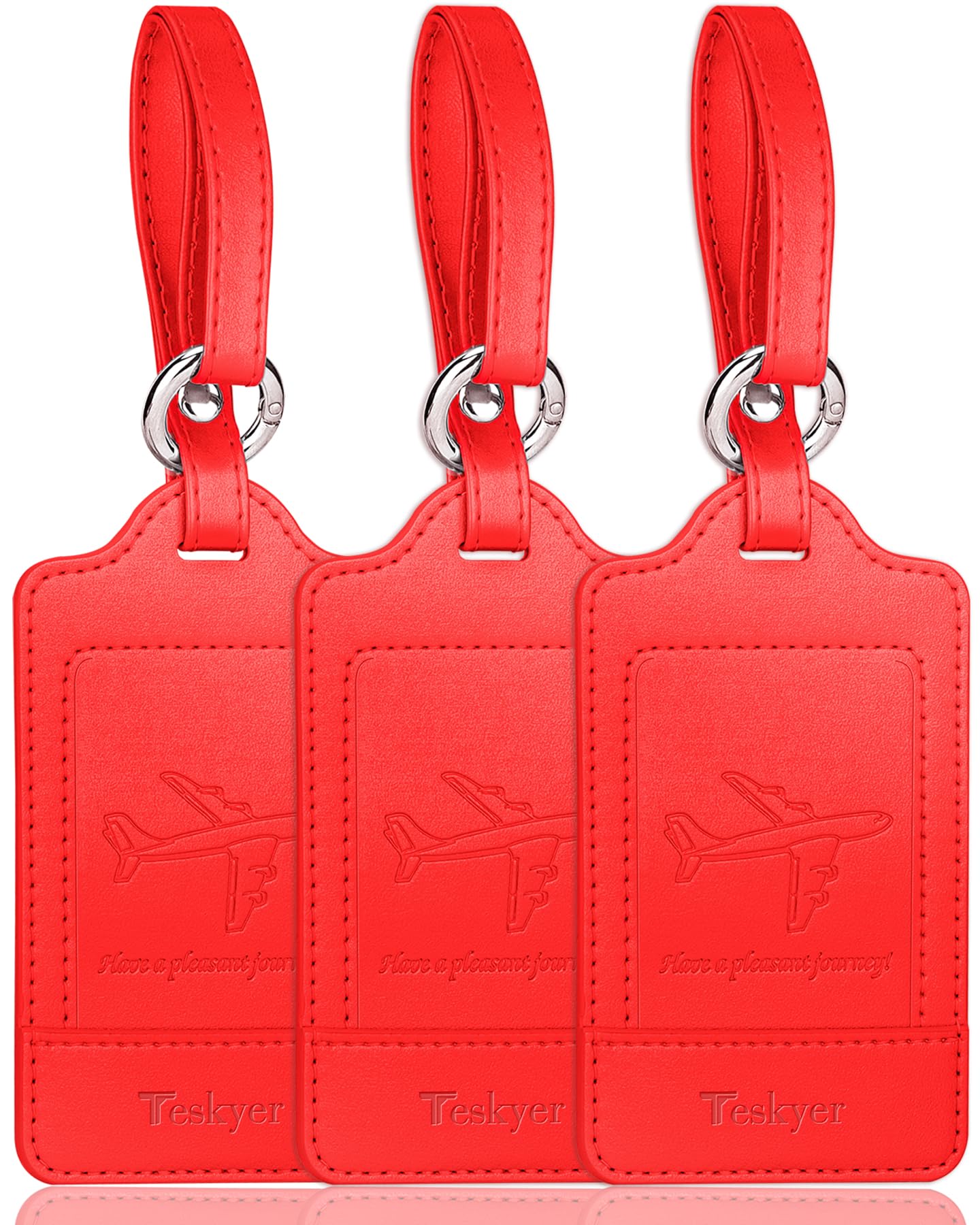 Teskyer 3 Pack Luggage Tags, PU Leather Luggage Tags for Suitcases, Luggage Labels with Name ID Card, Noticeable, Durable, Travel Accessories
