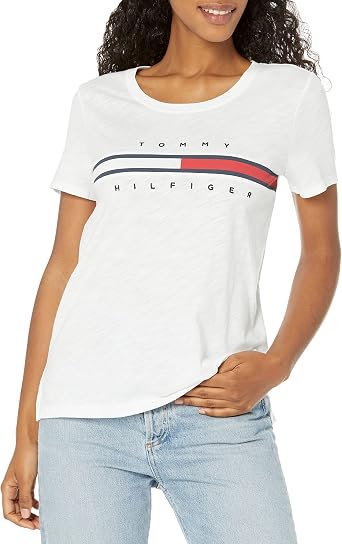 Tommy Hilfiger Womens Adaptive Seated Signature Stripe T-Shirt with Adjustable Closure