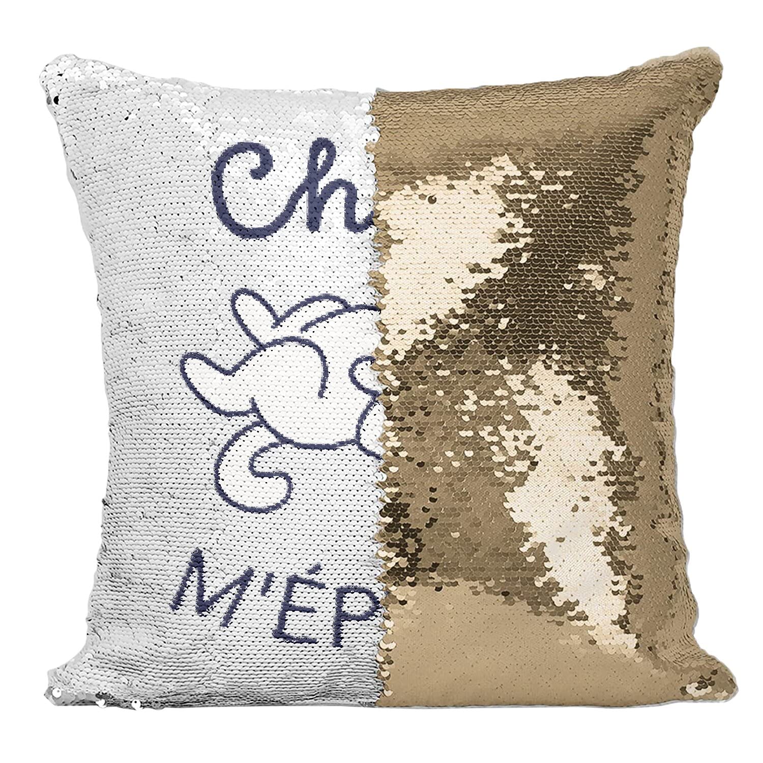 Coussin paillettes doré Chat m'épuise humeur humour