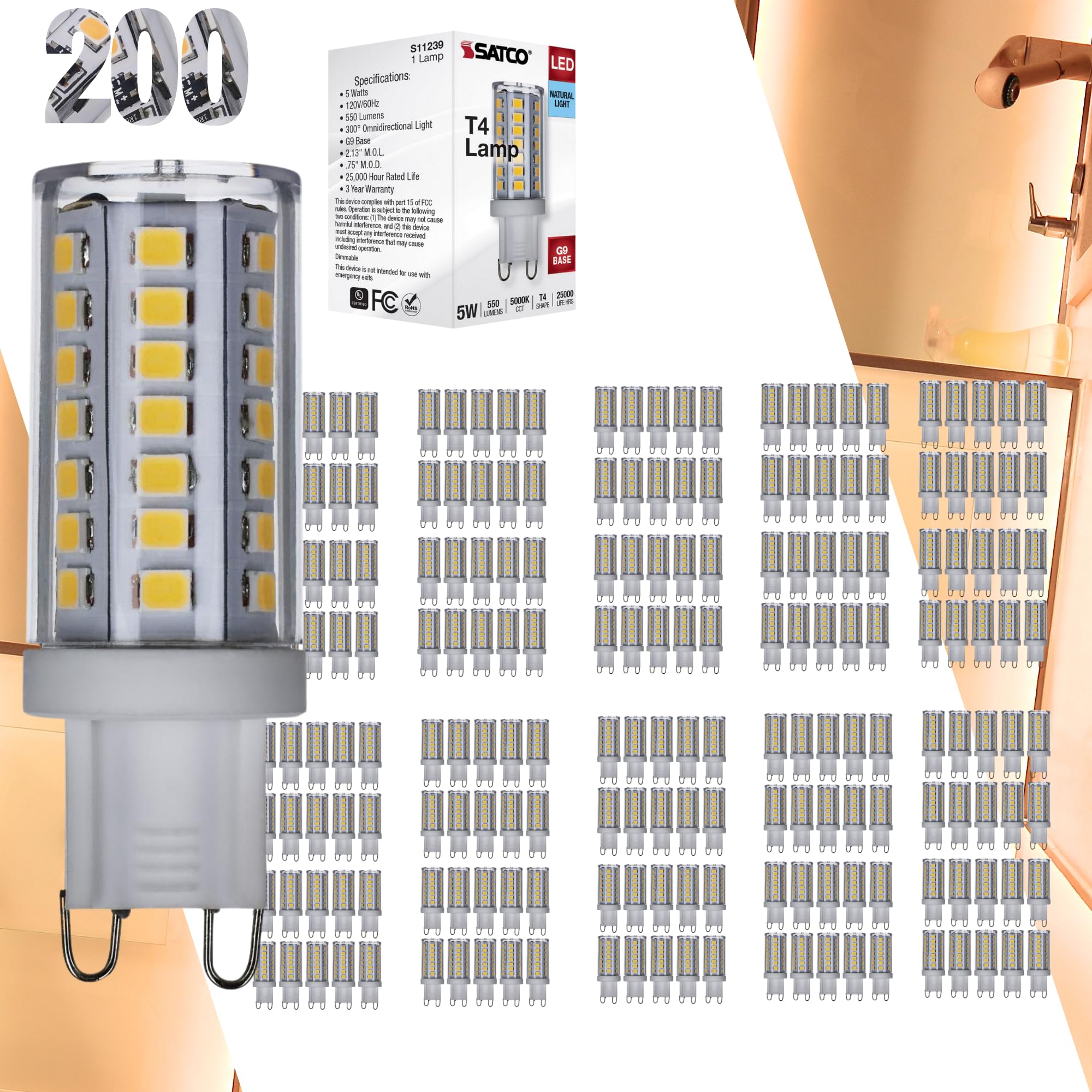 Satco S11239 5W LED G9 850 CL 120V DIM 5 Watt G9 LED Bulb Clear Finish 5000K Natural