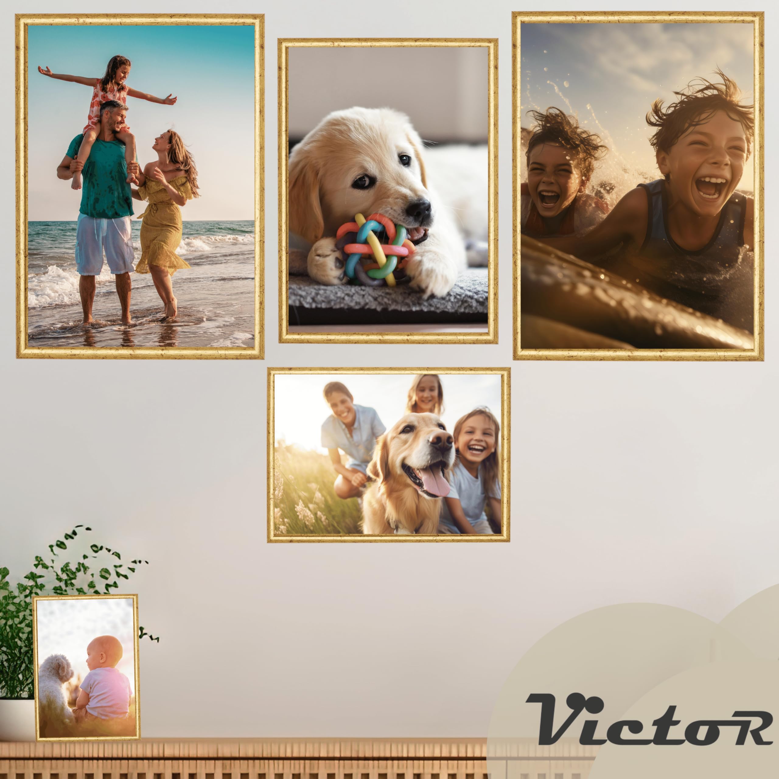Victor Cornice Foto Boho Dorato 21x30 cm (A4), Acrilico Infrangibile, Striscia 30x16 mm, Stile