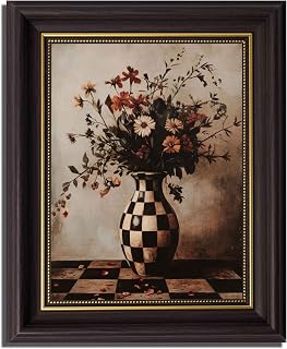 Vintage Floral Dark Brown Framed Canvas Wall Art Moody Plants Flower Painting Decor Picture Eclectic Farmhouse Wildflower Vase Daisy Bedroom Living Poster Print for Corridor Kitchen Room Decoration