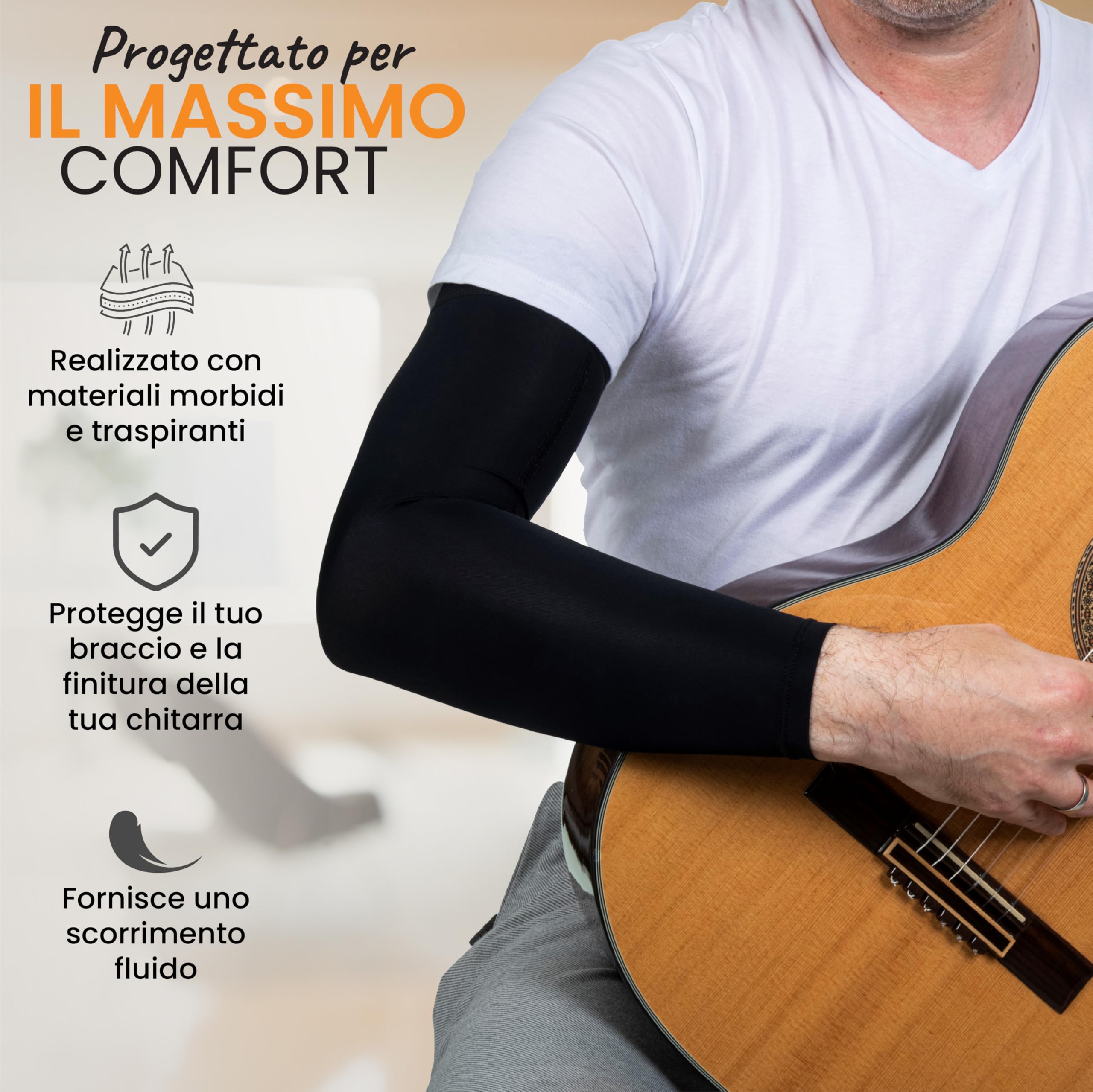 Manica da Braccio Nera per chitarristi, Manica da Braccio per Chitarra Classica, Chitarra elettrica, Chitarra Acustica, chitarristi Classici e chitarristi Flamenco Taglia piccola/media