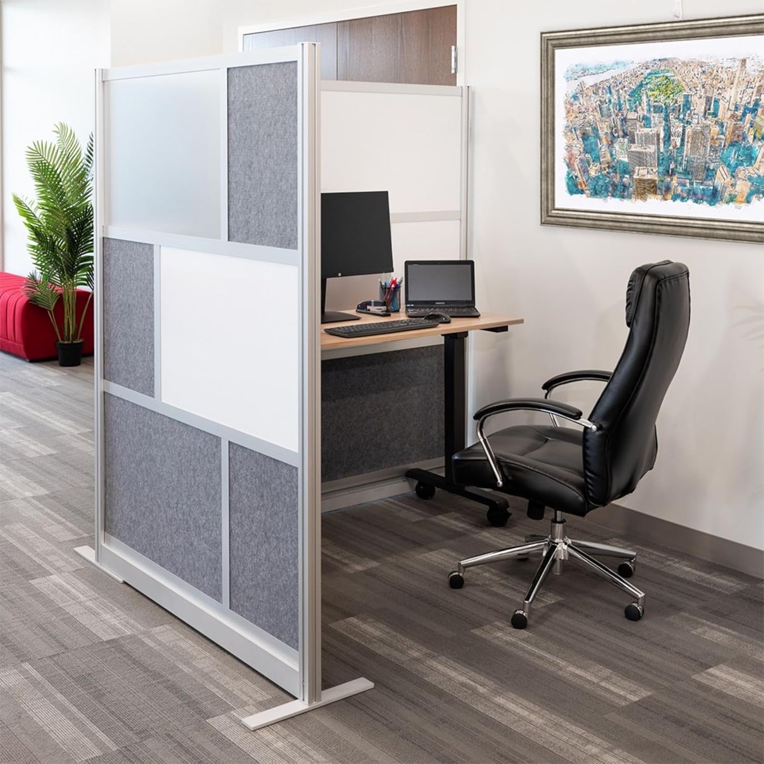 FSE 373-MW-7070-XWCG Modular Room Divider Wall System - 70" x 70" Add-On Wall - Silver Frame, Whiteboard