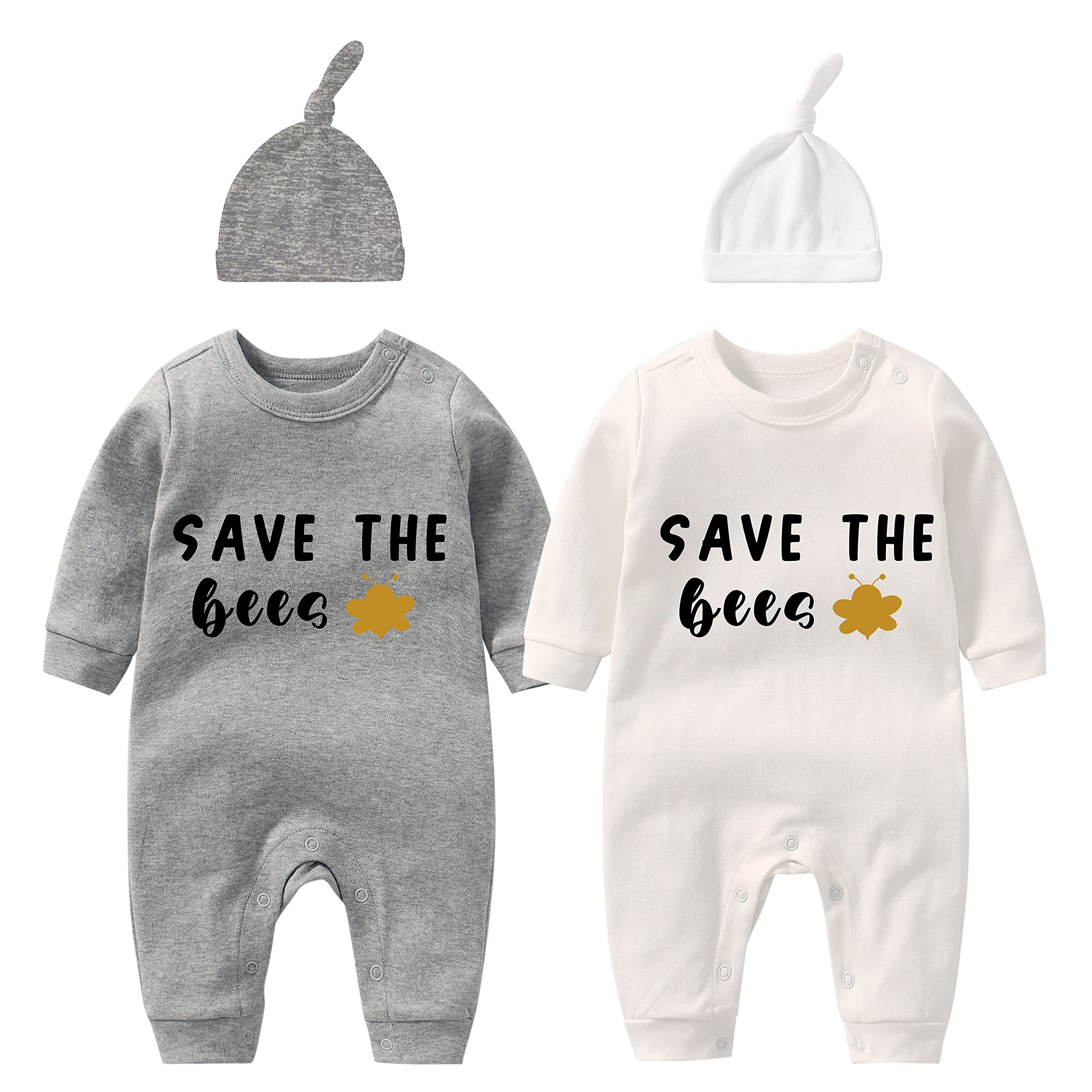 culbutomind Baby Twins Bodysuits Earth Day Bodysuit Earth Day Save the bees Baby Environmental Cute Girl Clothes With Hat(bee gww 9m)