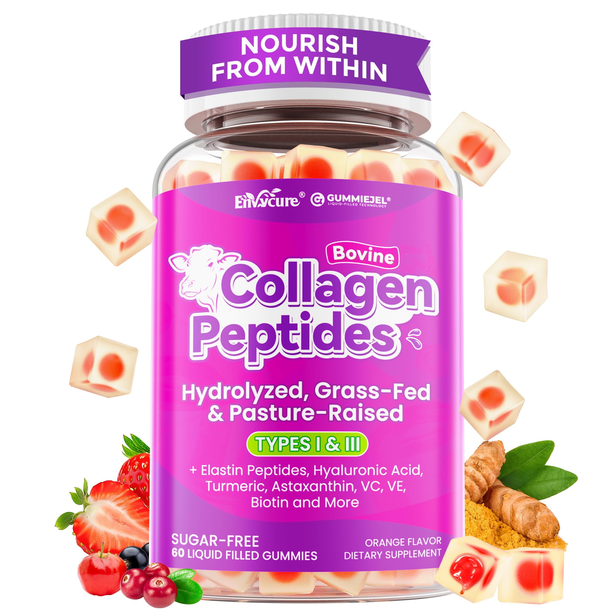 Collagen Peptides Gummies 4g/3g/2g, + Biotin, Glutathione, Turmeric, 60Cts