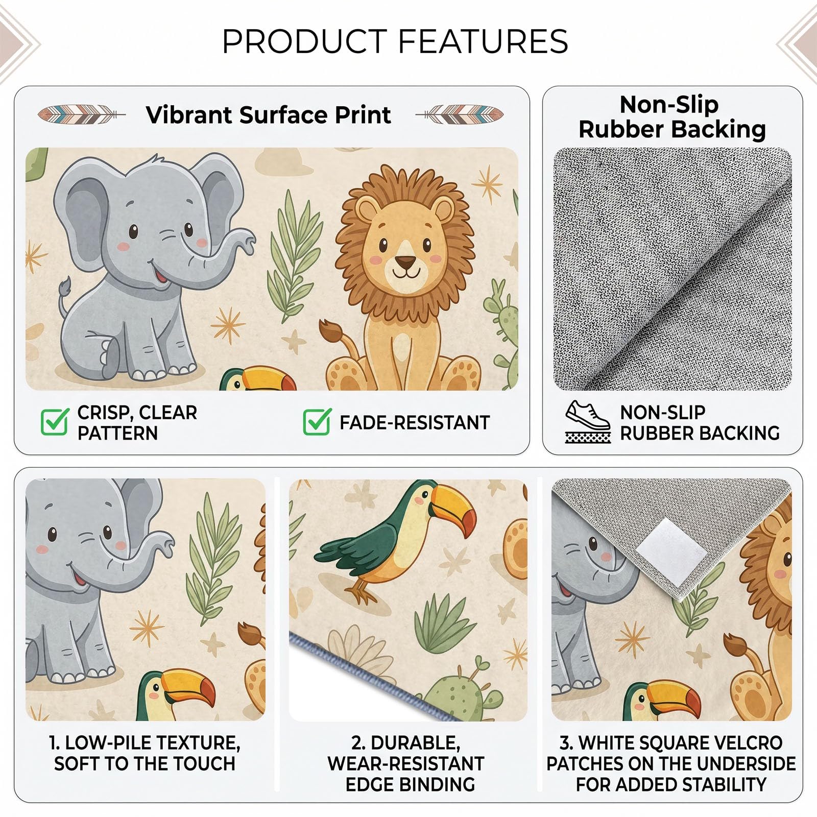 Tapis Salon Désert Animal Éléphant Lion 140 x 200 cm, Doux Tapis de Chambre Dessin Animé Lavable en Machine Imprimées Antidérapant pour Manger Intérieur Bureau Chambre Cuisine