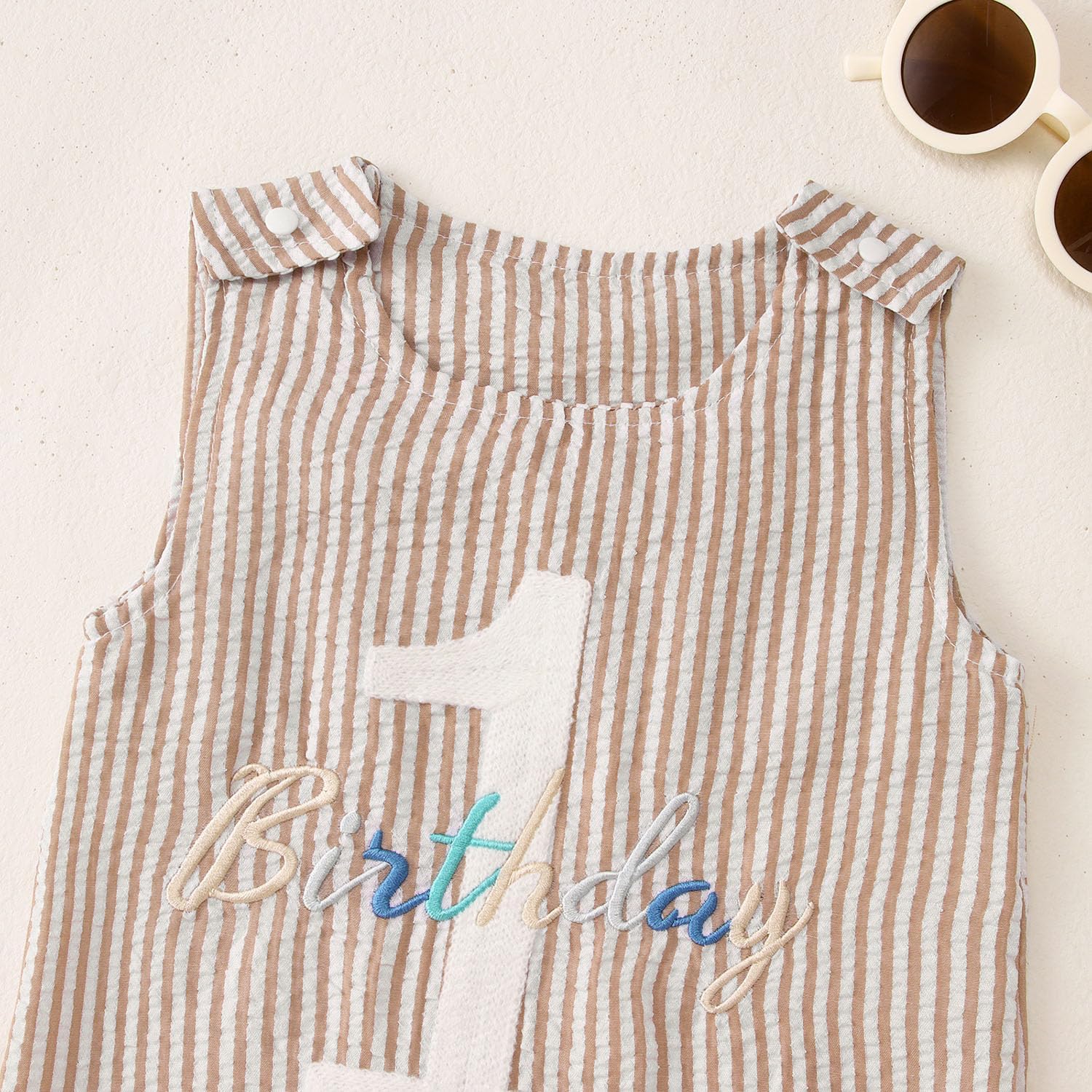 Ritatte Baby Boy 1st Birthday Outfit One Birthday Embroidery Romper Sleeveless Jumpsuit Cute Summer One Year Old Overalls - Image 3