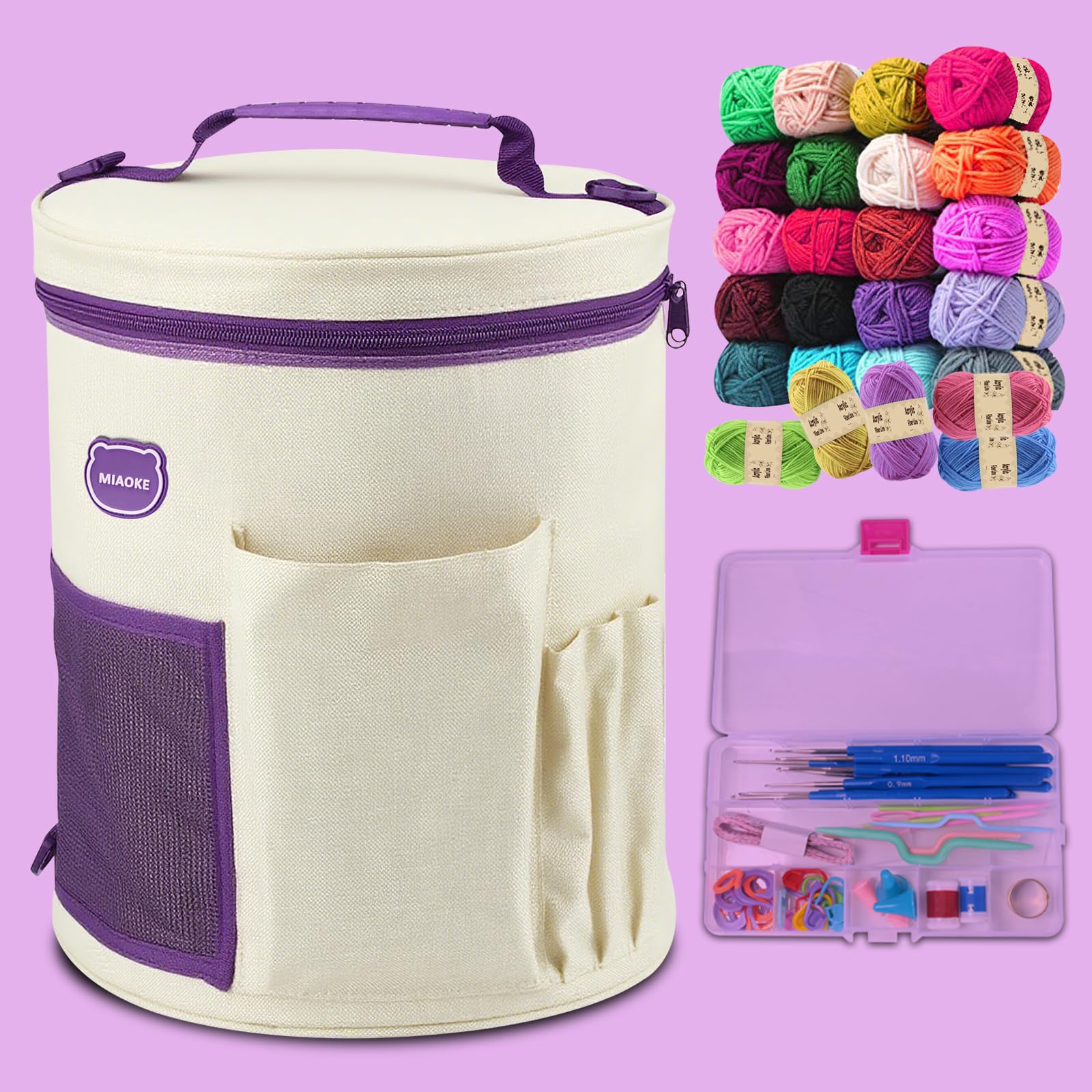 MIAOKE Kit de 79 pièces pour crochet, grand sac à tricoter, organiseur de fil à tricoter, kit de démarrage pour crochet avec sac étanche, ensemble d'accessoires de tricot pour débutants et adultes