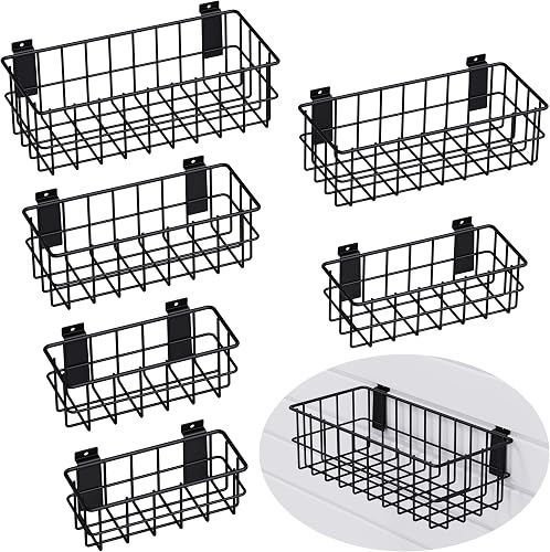 MENEONE Heavy Duty Slatwall Baskets 6-Pack Stackable Metal Storage Organizer for Garage MENEONE Heavy Duty Slatwall Baskets 6-Pack Stackable Metal Storage Organizer for Garage