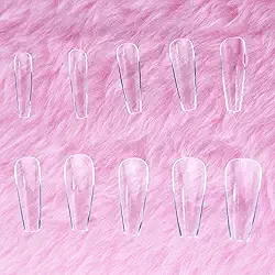 Tips Unhas Postiças Curvatura C Realista Bailarina (Transparente, 500pç Bailarina Longa)