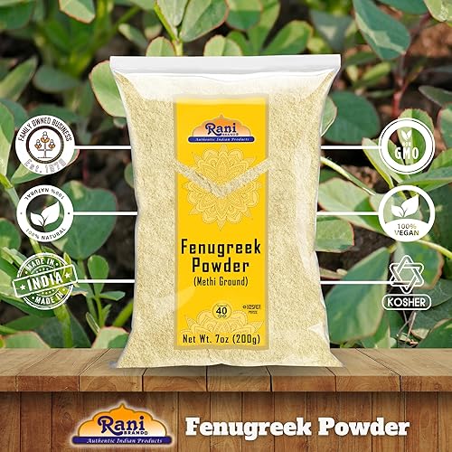 Miniatura 6 de Rani Semillas de fenogreco (Methi) Polvo molido 7 oz (200 g) Trigonella foenum graecum  Todo natural  Vegano  Apto para gluten  Sin OMG  Kosher