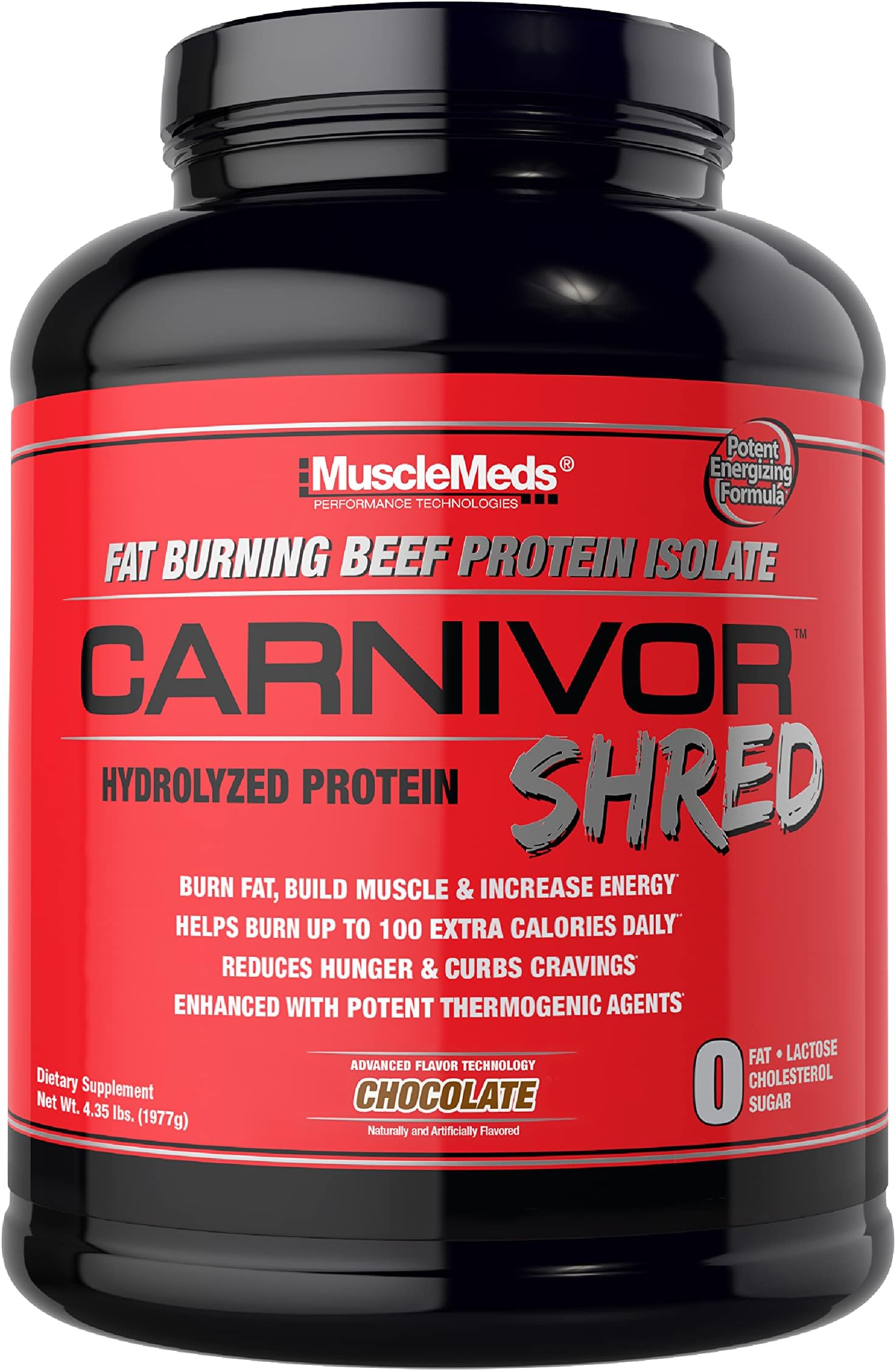 Carnivor Shred Fat Burning Hydrolized Beef Protein Isolate, 0 Lactose, 0 Sugar, 0 Fat, Chocolate, 4.35 lbs