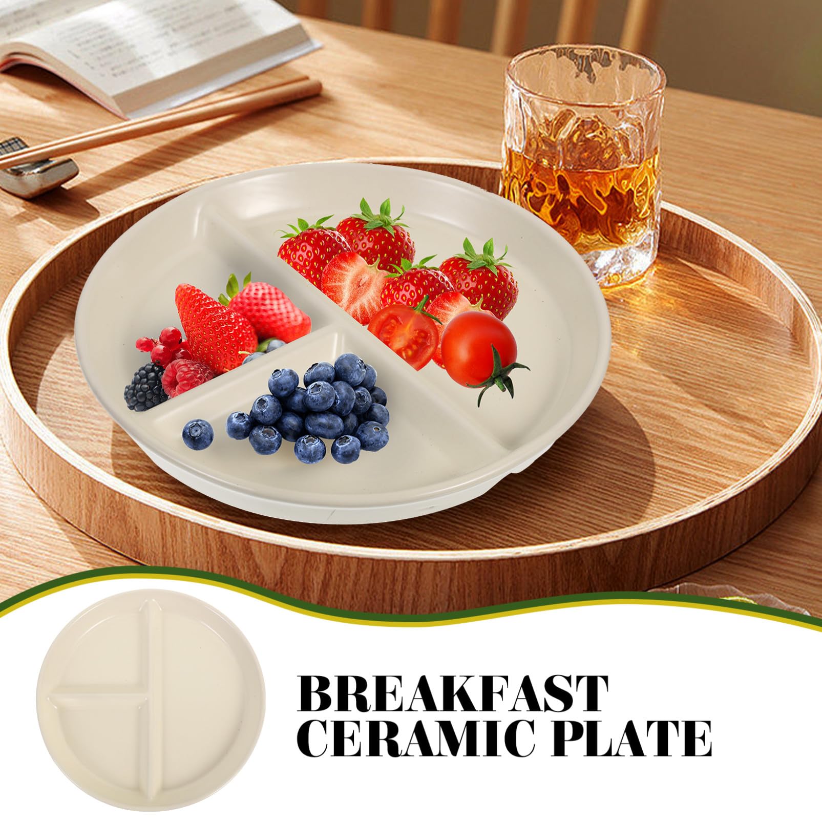 Hemobllo Assiette Compartimentée en Céramique Blanche à Trois Sections