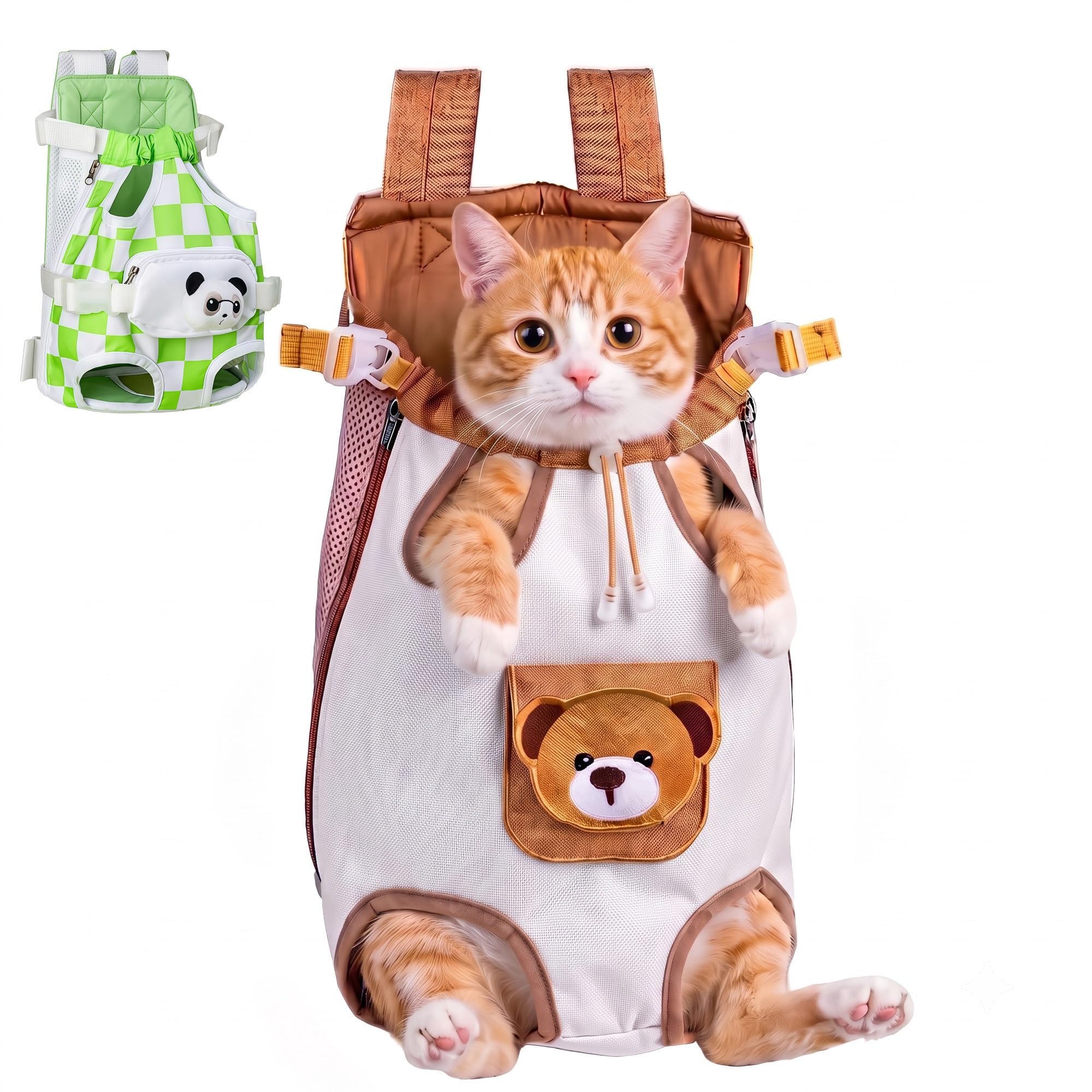 Breathable Pet Carrier Backpack，Breathable Leg-Out Pet Chest Carrier, Adjustable Buckle Drawstring, Small Animal Travel Bag for Kitten Puppy Walking Hiking。 (Brown,m) Brown 9.4"L x 4.7"W x 17.7"H