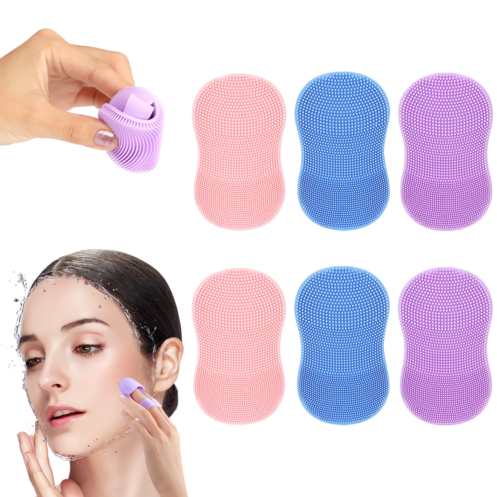 Mulomir Pack of 6 Silicone Face Washer, Manual Facial Cleanser, Face Wash Brush