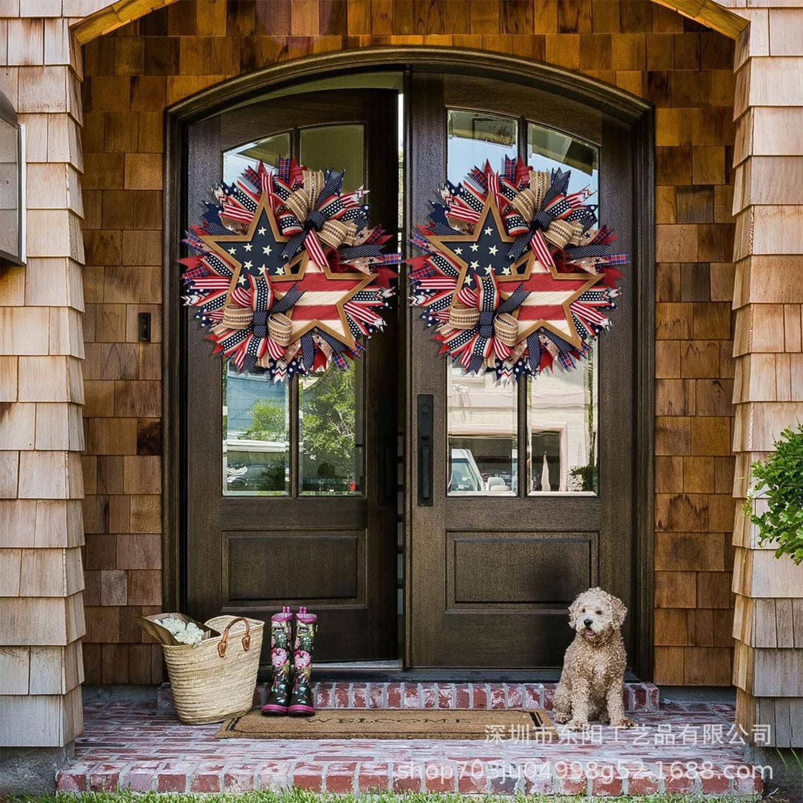 Fourth Of July Wreath 20" Patriotic - Red White & Blue Front Door Decor ...