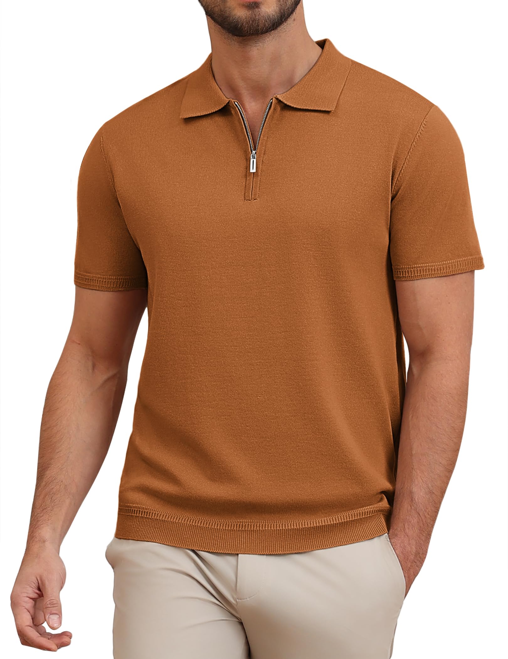 COOFANDY Herren Poloshirt Kurzarm Zip Polo Reißverschluss Sommer EIS Strick Polo T-Shirt Polohemd Golf Shirts