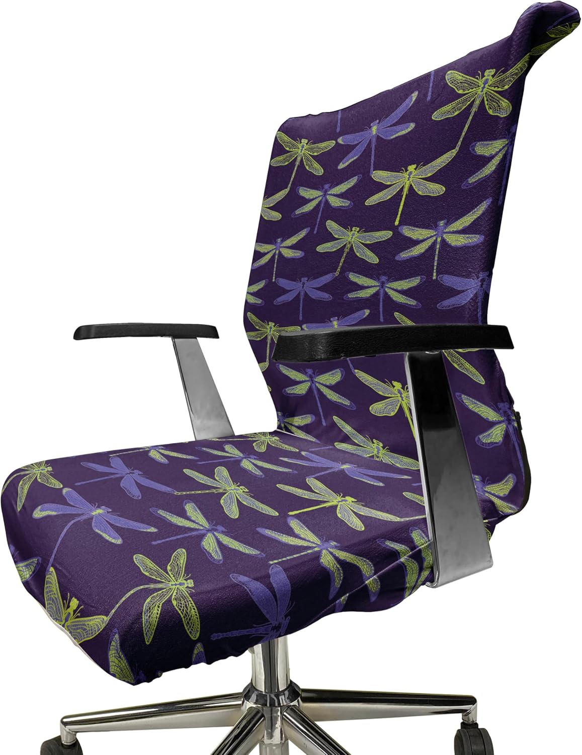Ambesonne Dragonfly Office Chair Cover, Hand Drawn Winged Bugs Repeated Pattern Modern Design Contrast, Stretchable Decorative Universal Size High Back Printed Slipcover, Quartz Blue
