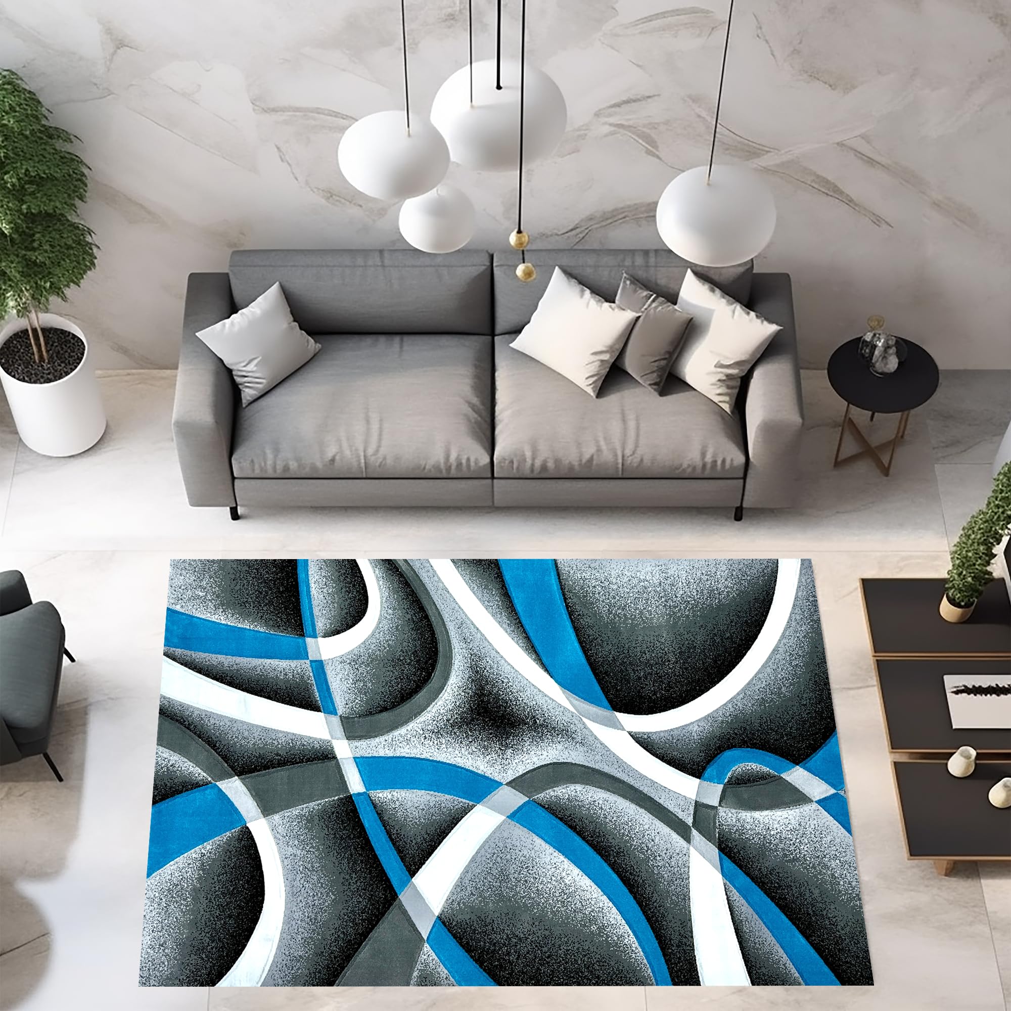 Abstract Rug 2x3 Small Rug Modern Rug Contemporary Area Rug Premium Colorful Thick Carpet for Living Room 2305 Turquoise Blue